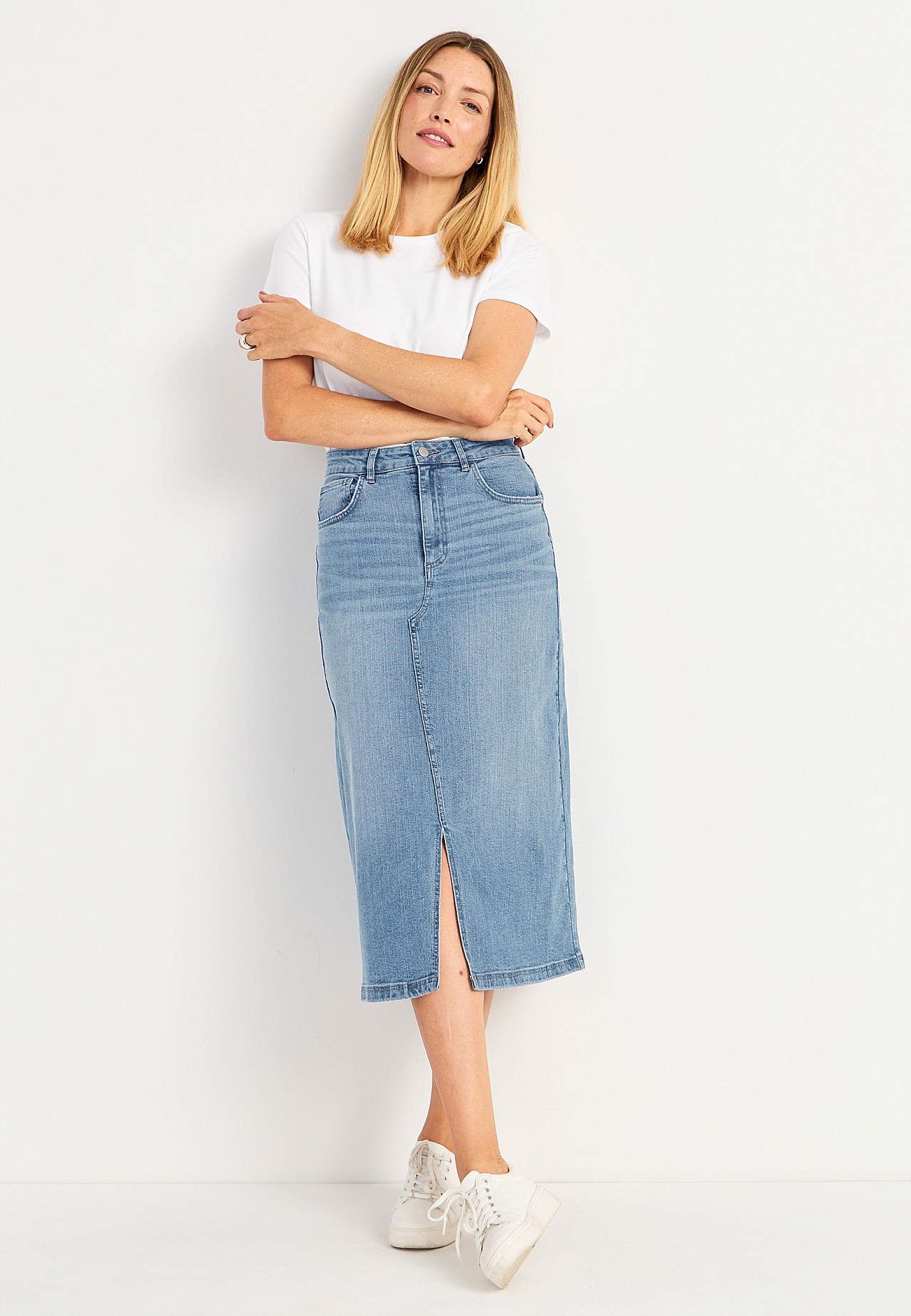 Denim skjørt med splitt foran