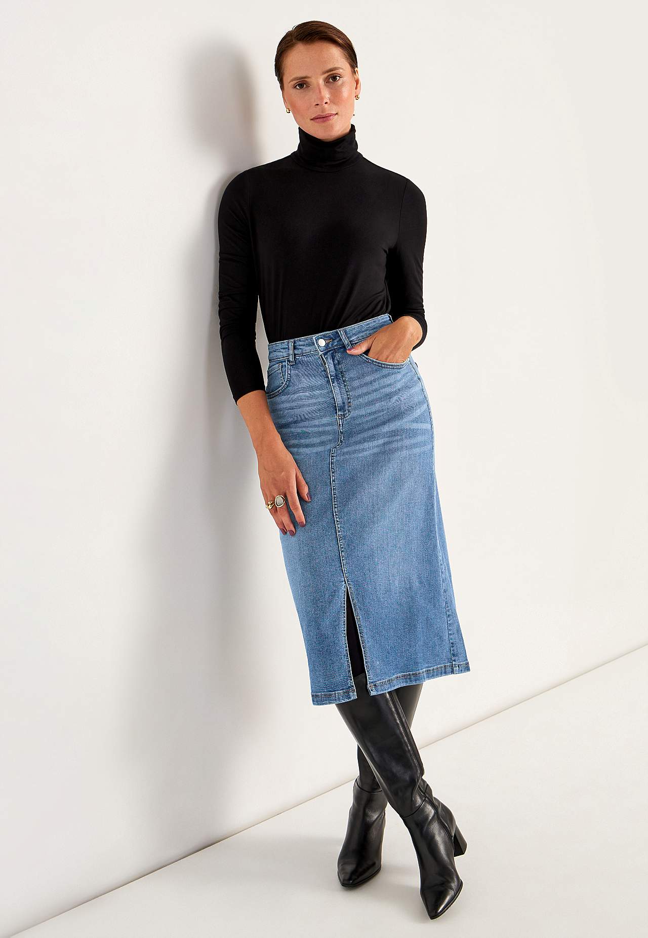 Denim skjørt med splitt foran
