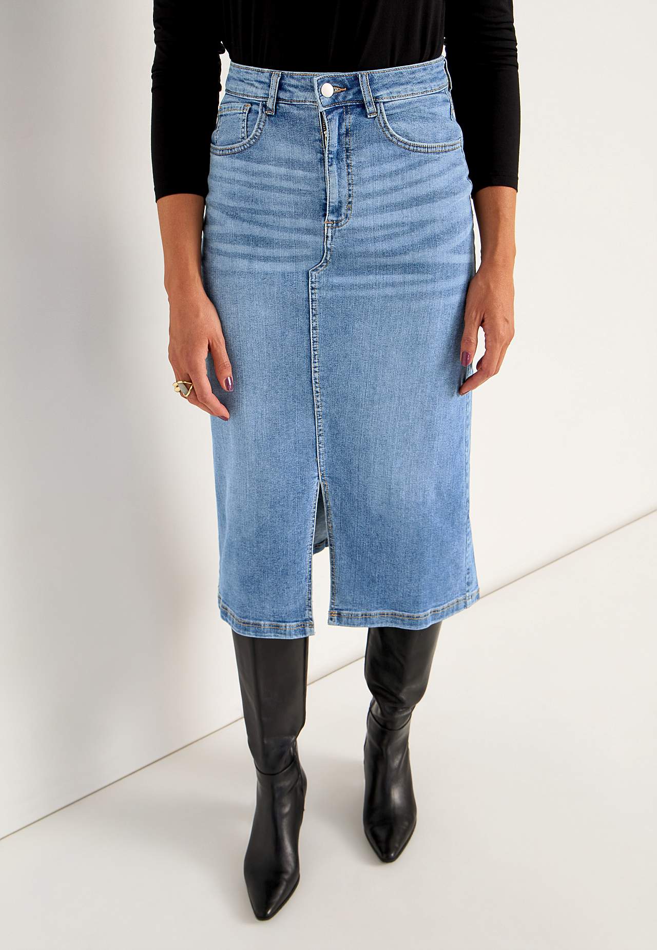 Denim skjørt med splitt foran