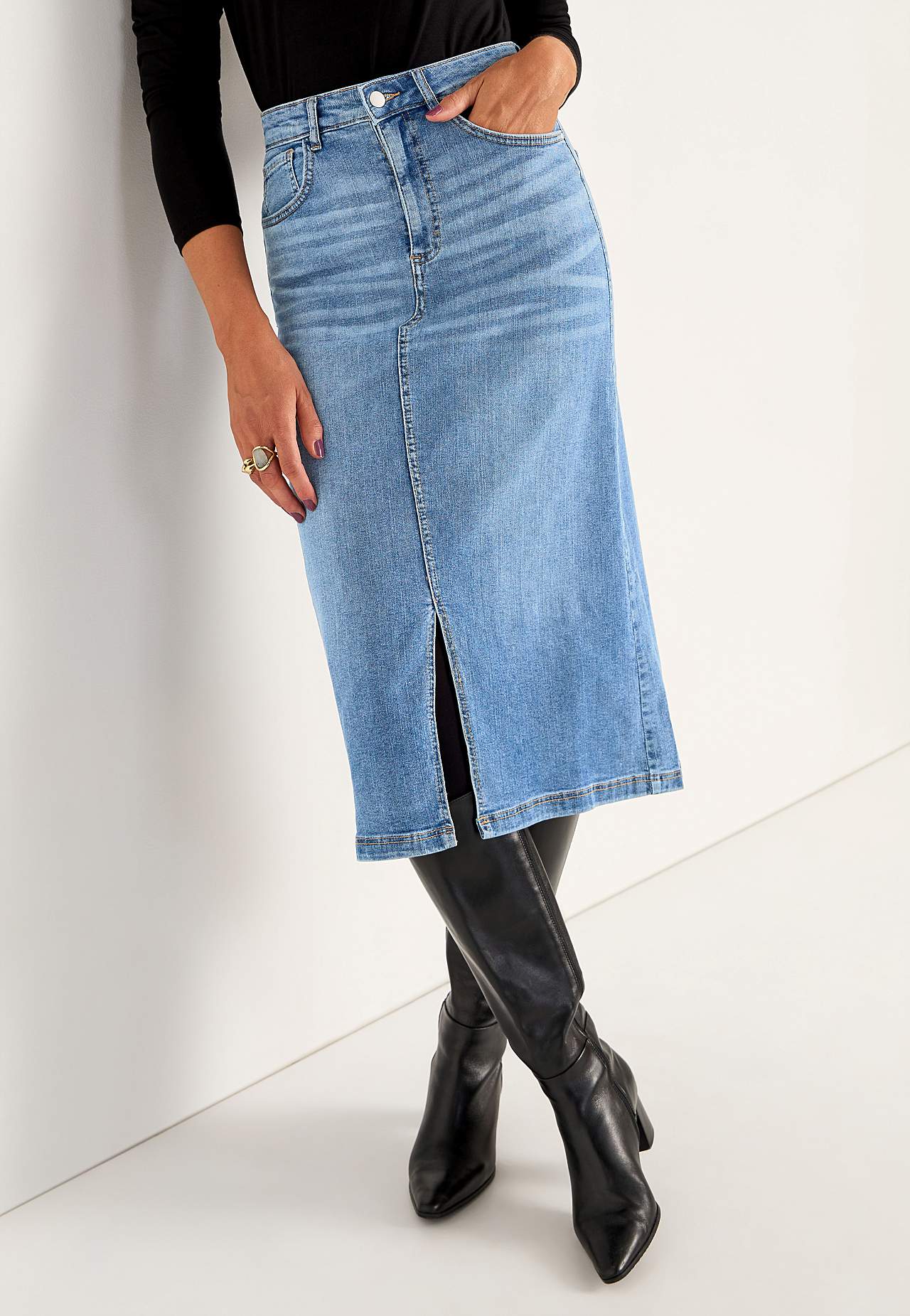 Denim skjørt med splitt foran
