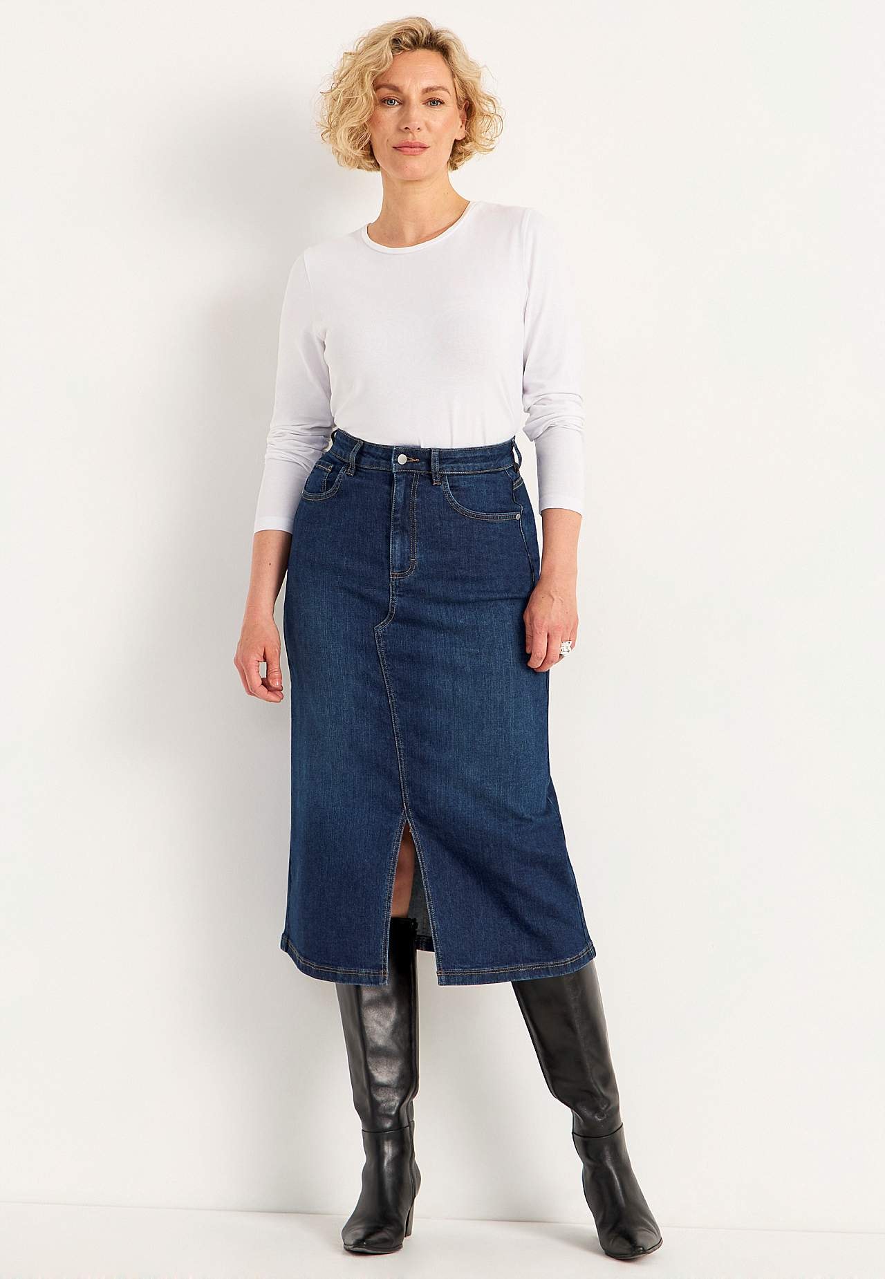 Denim skjørt med splitt foran