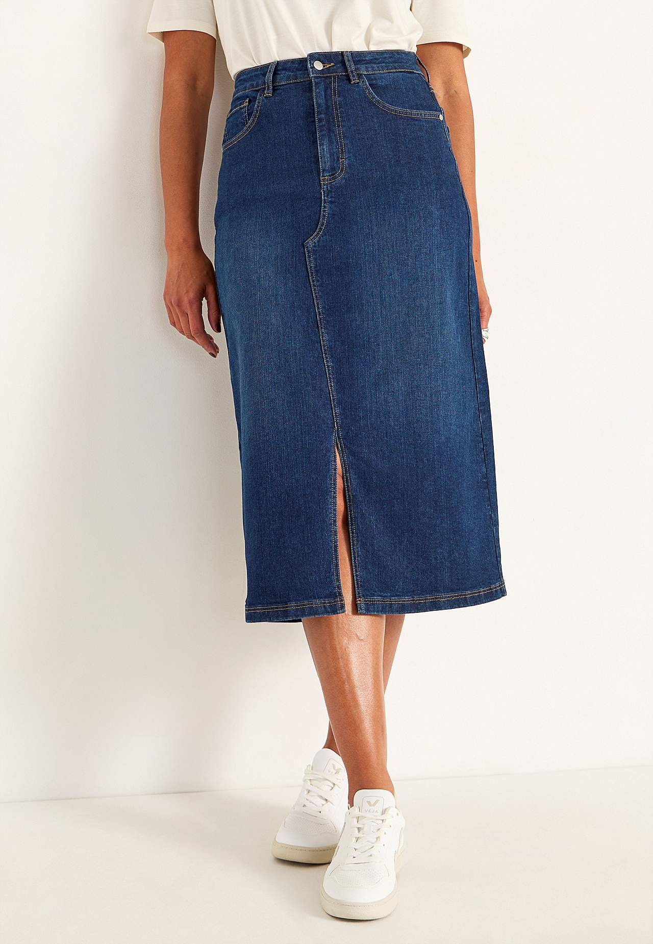 Denim skjørt med splitt foran