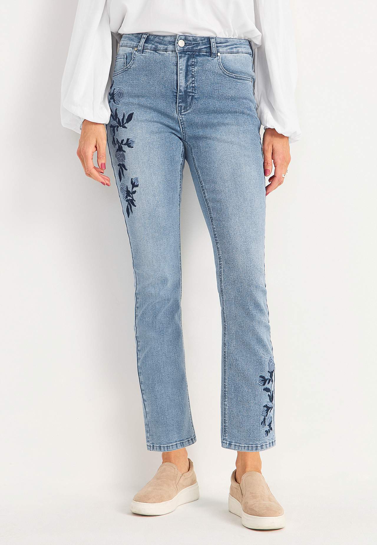 Ankeljeans med broderi Emmy