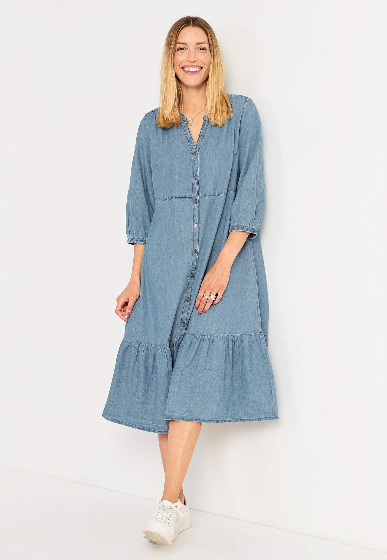 Denimkjole med volang