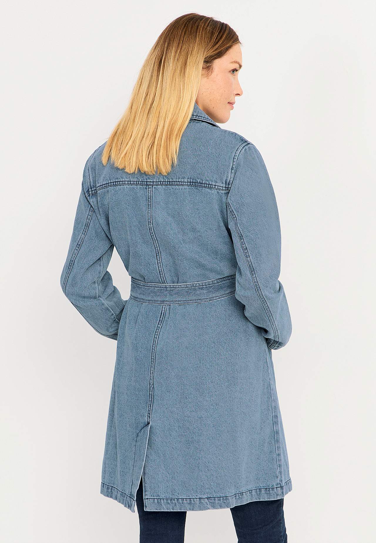 Kåpe i denim med knytebelte