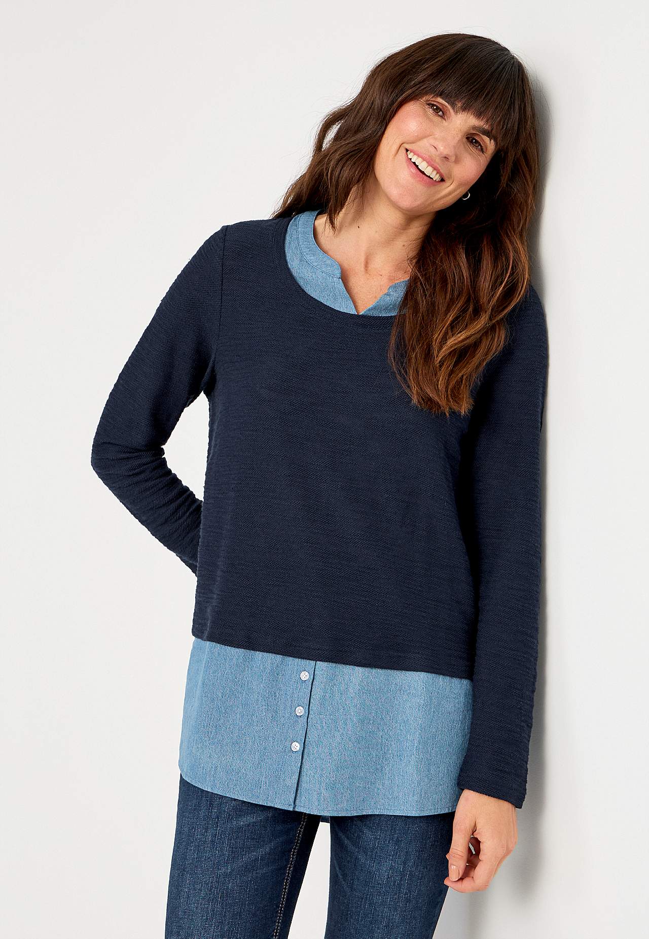Jerseytunika med detaljer i denim Denise