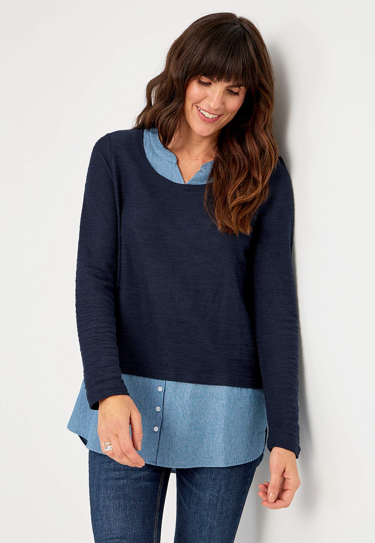 Jerseytunika med detaljer i denim Denise