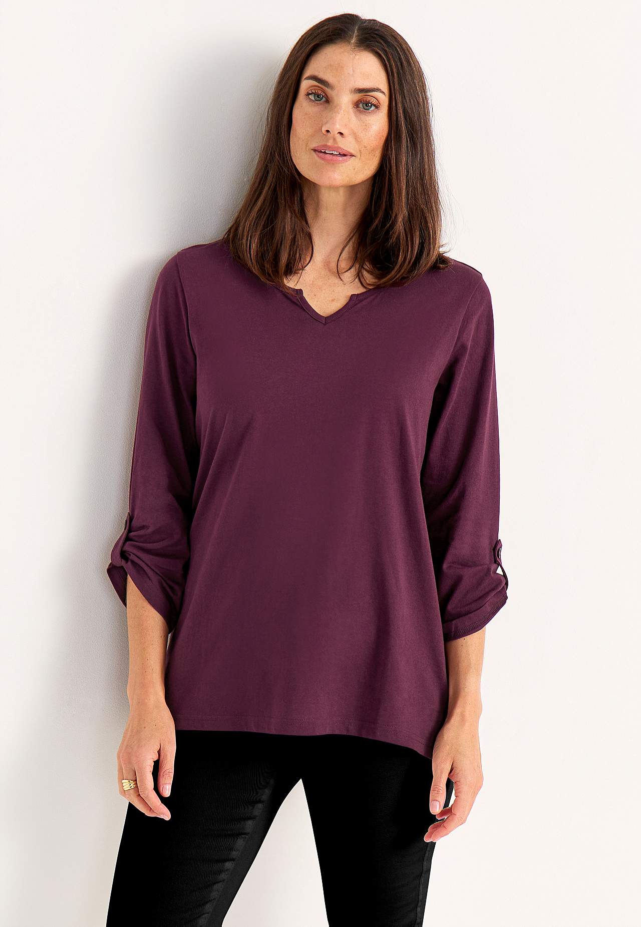 Jerseytopp med 3/4-lange ermer