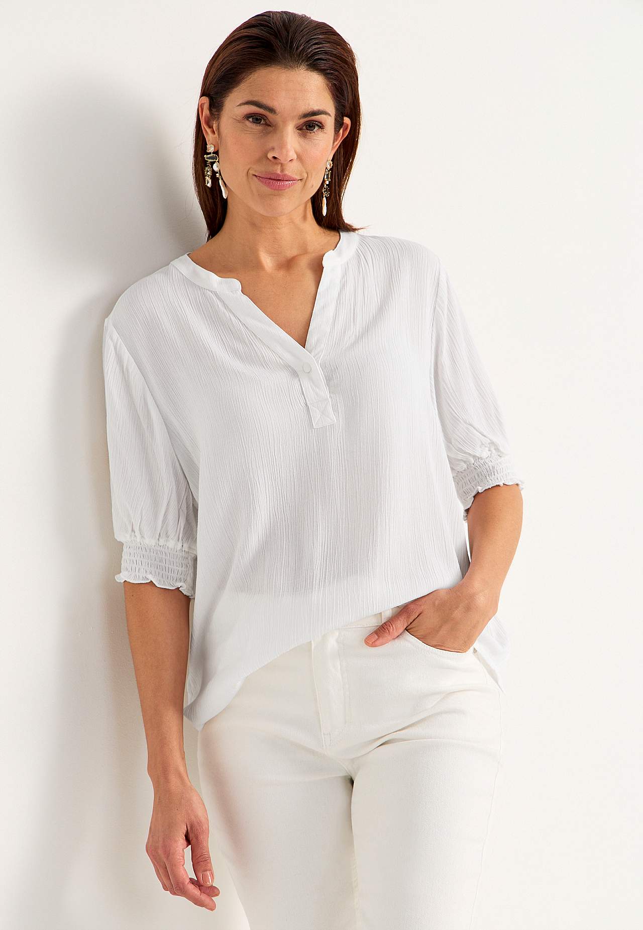 Crepe bluse med vaffelsøm