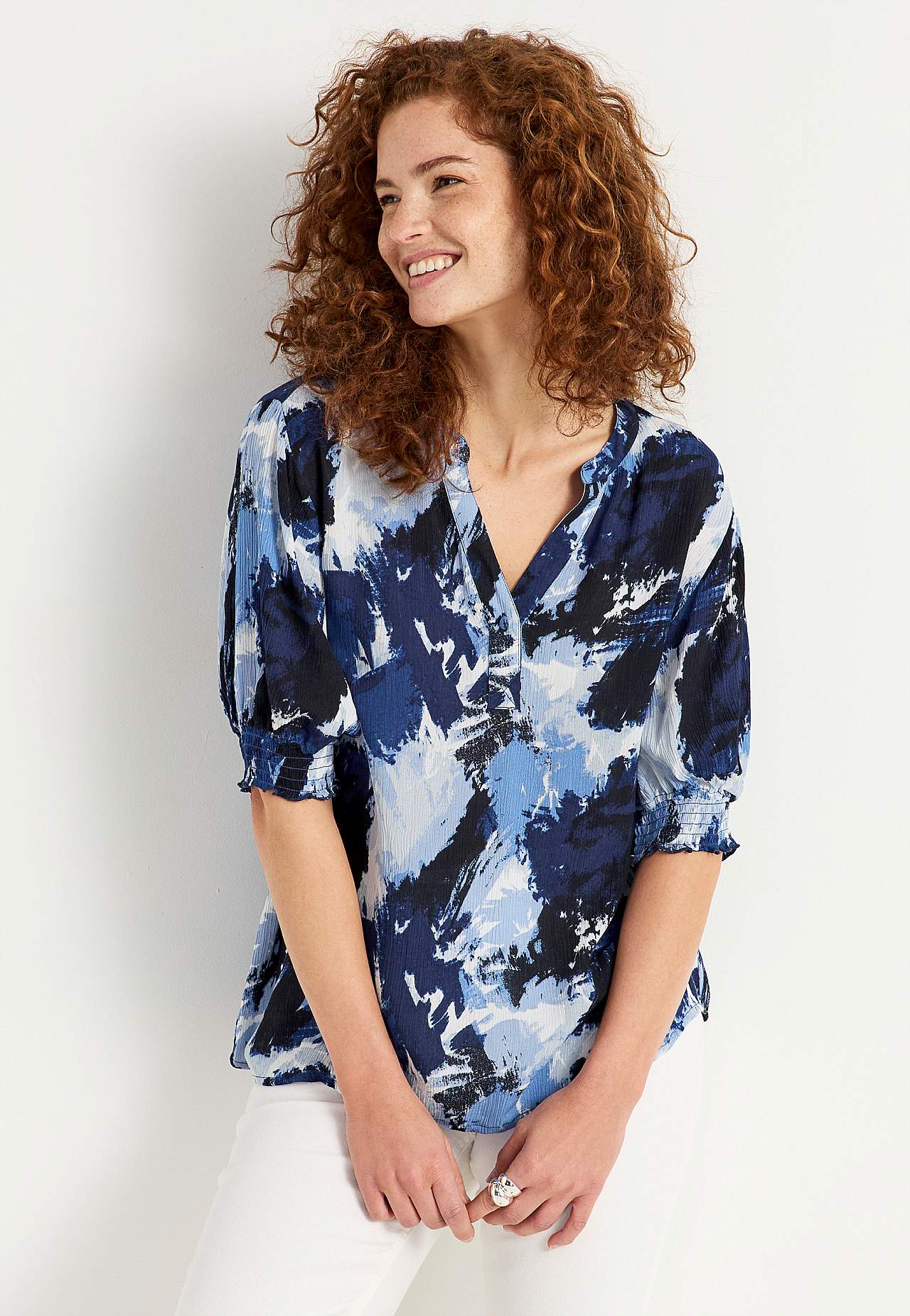Crepe bluse med vaffelsøm