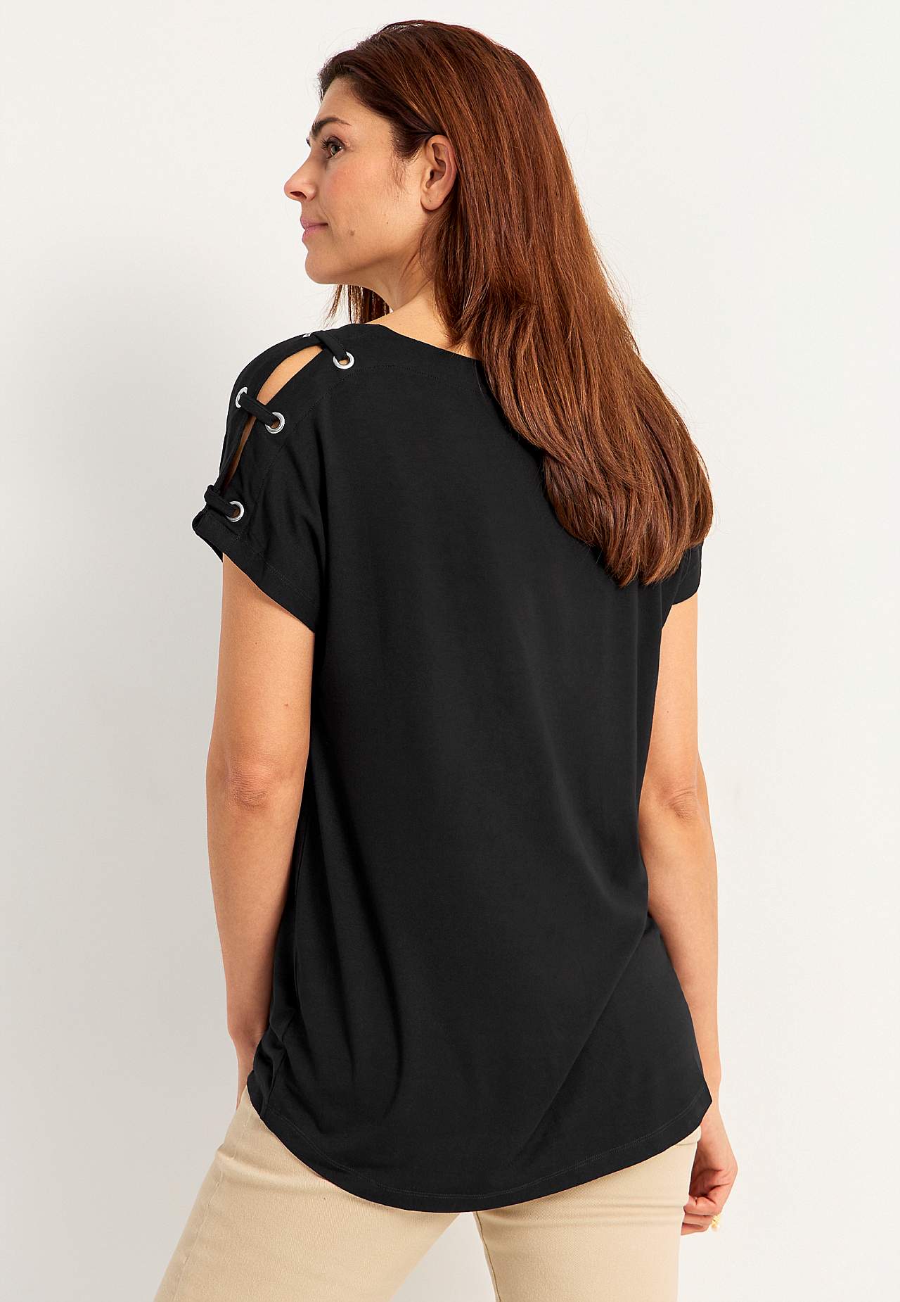 Jerseytopp med dekor på skulderen