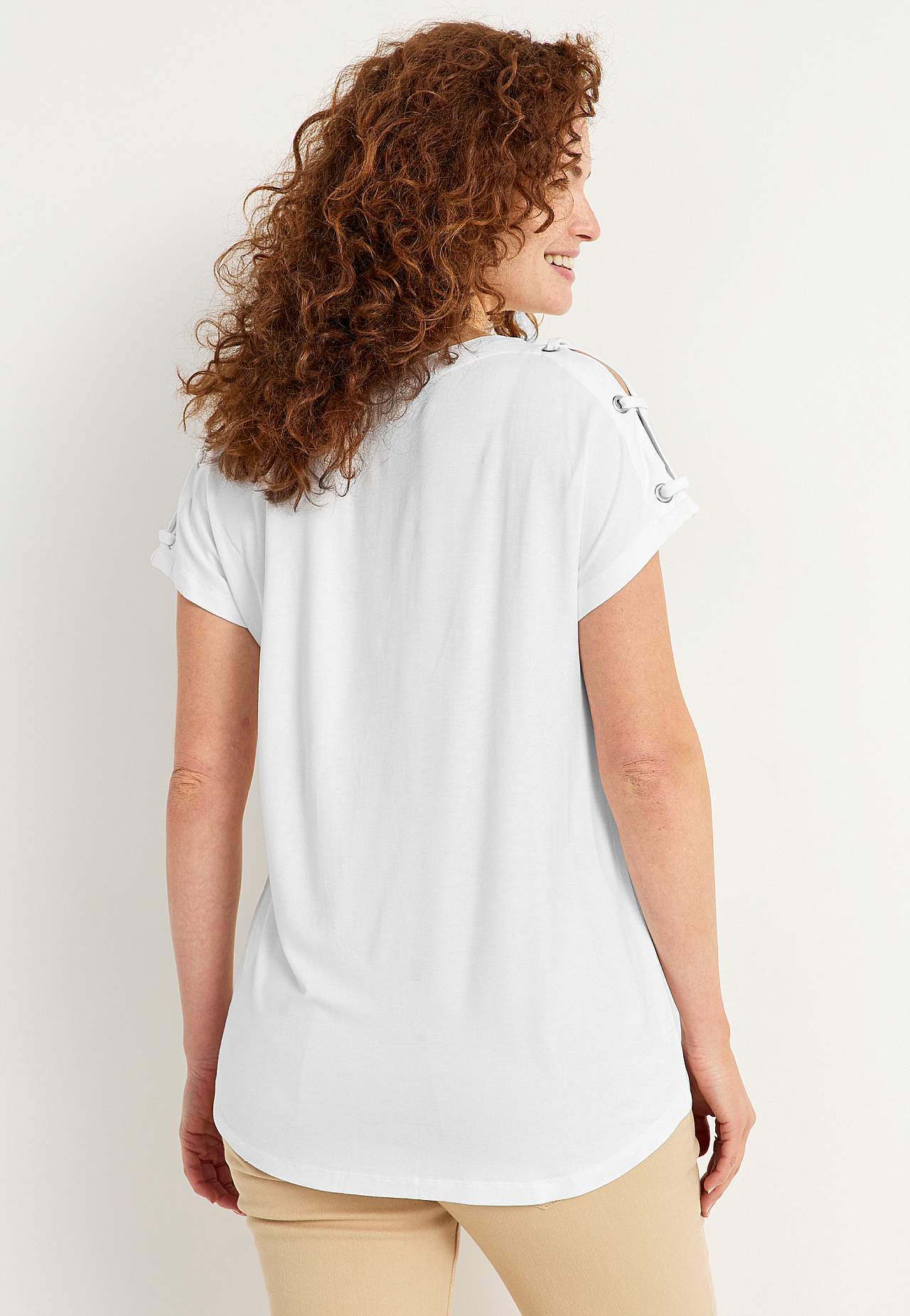 Jerseytopp med dekor på skulderen