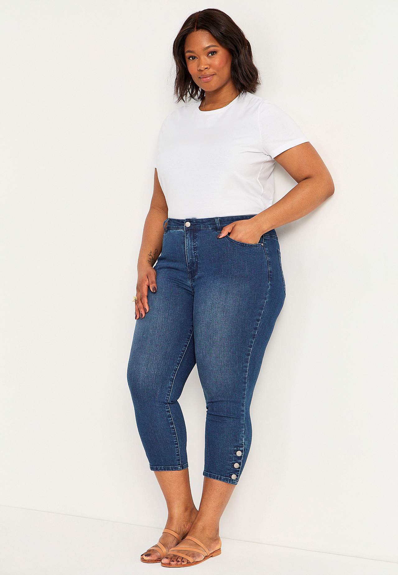 Caprijeans med design med fem lommer