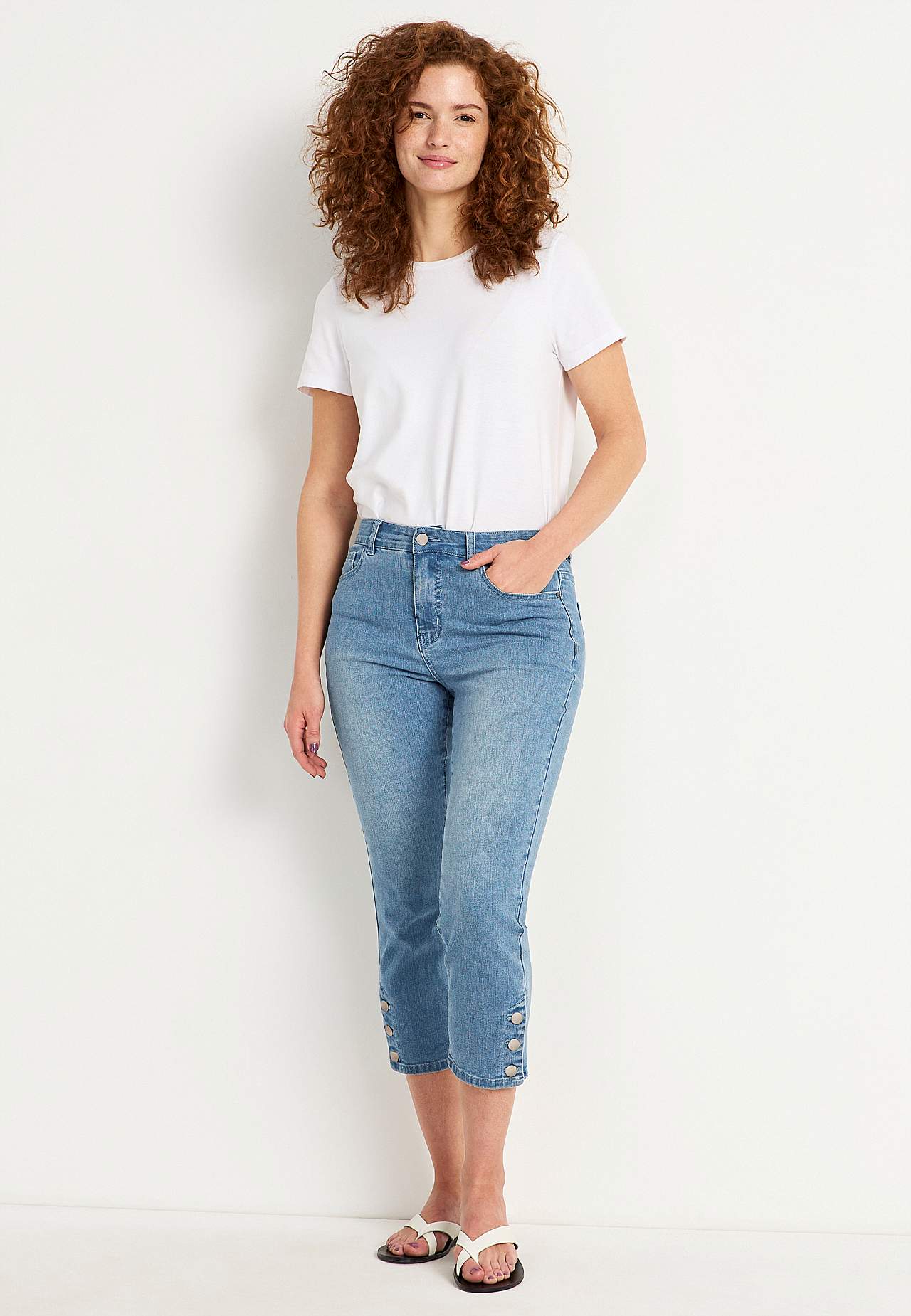 Caprijeans med design med fem lommer