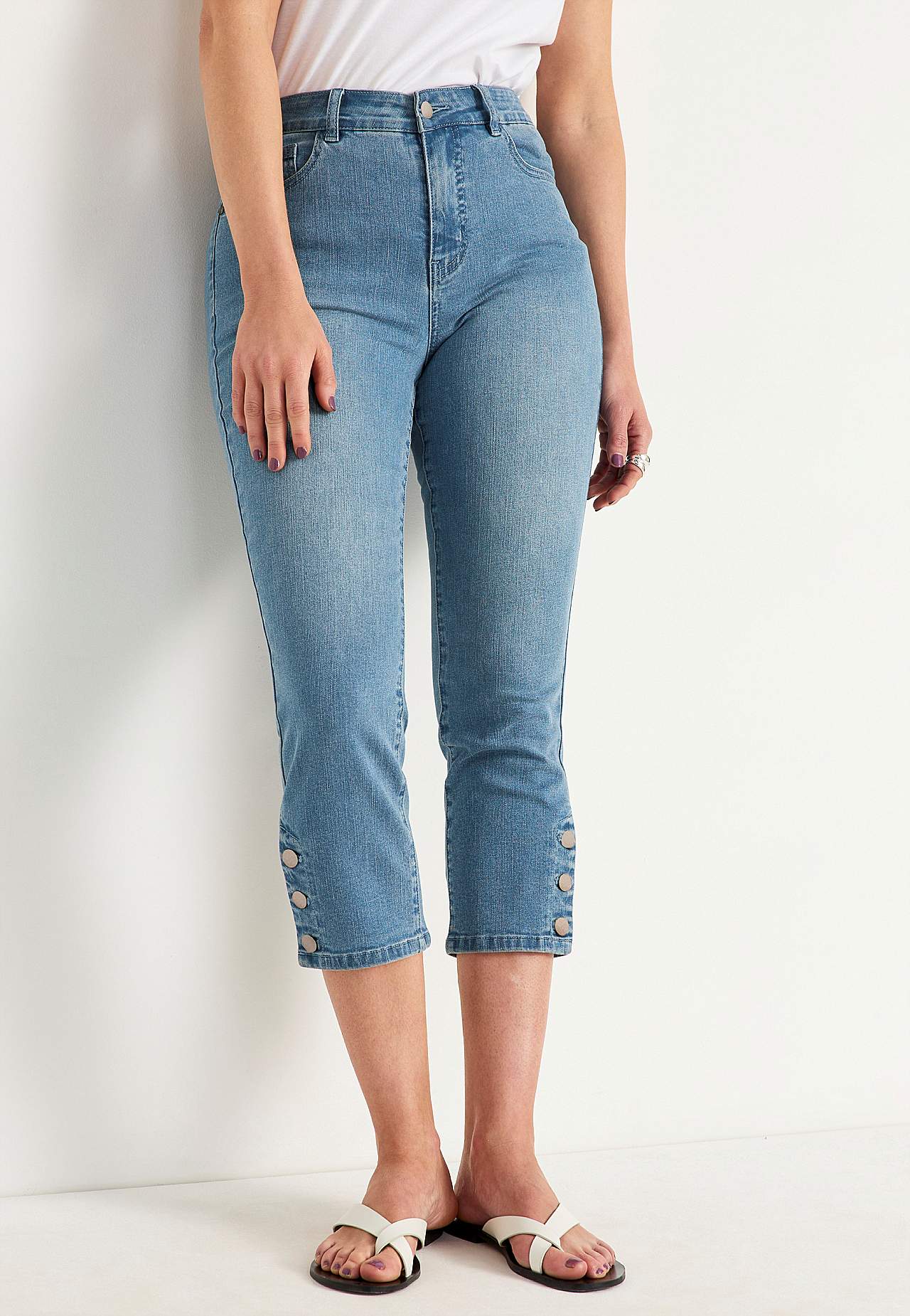 Caprijeans med design med fem lommer
