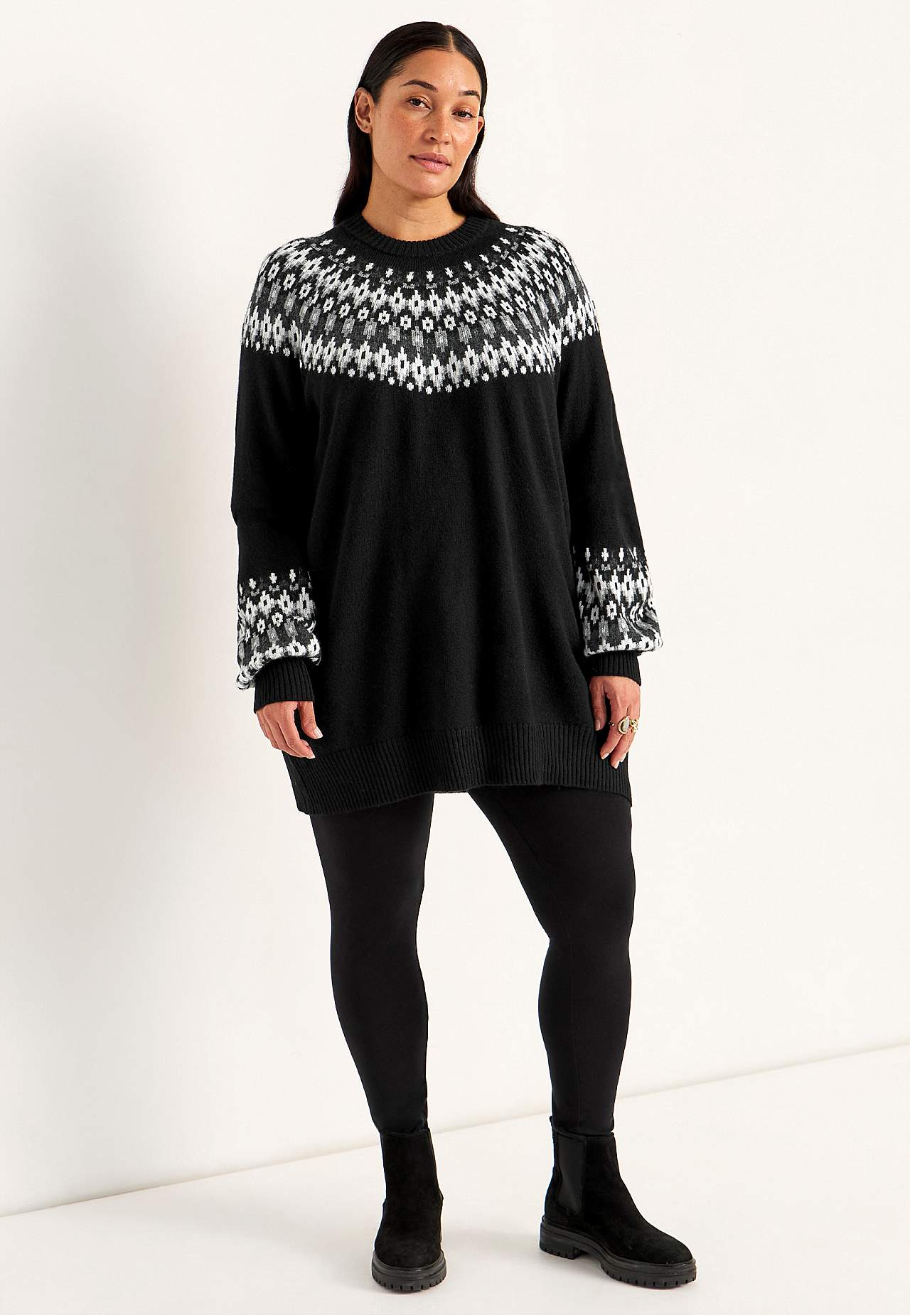 Strikket, jacquard-mønster genser