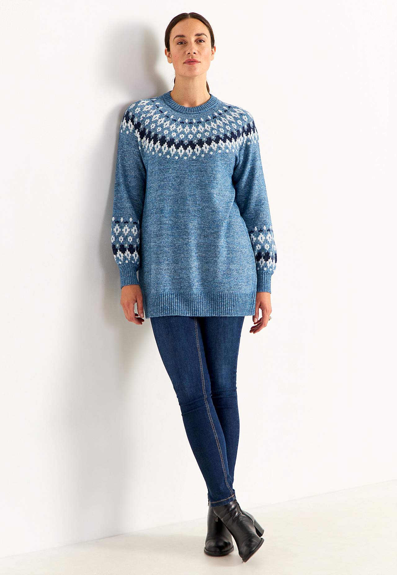 Strikket, jacquard-mønster genser