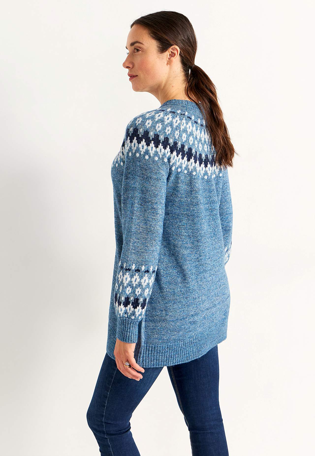 Strikket, jacquard-mønster genser