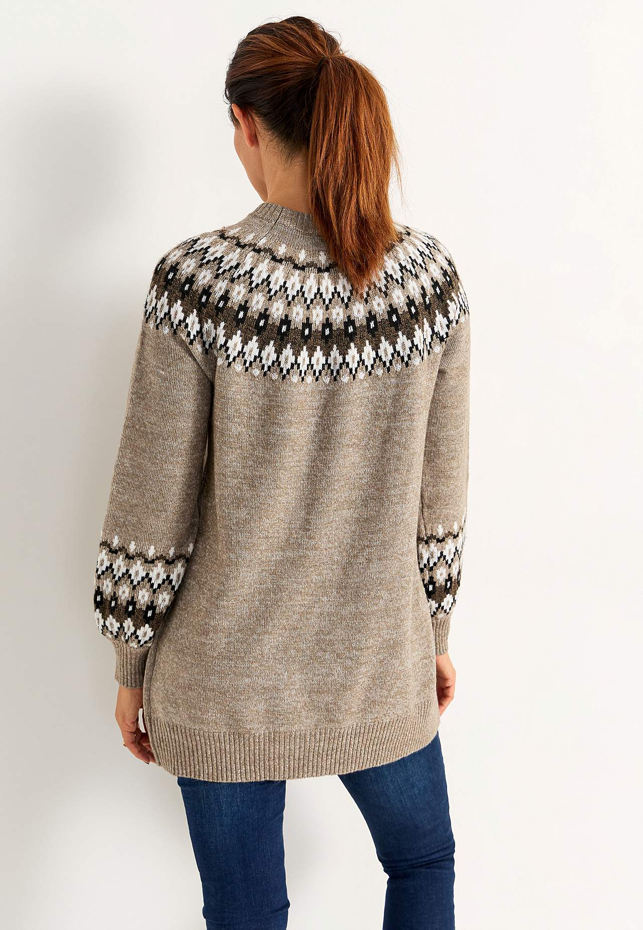 Strikket, jacquard-mønster genser