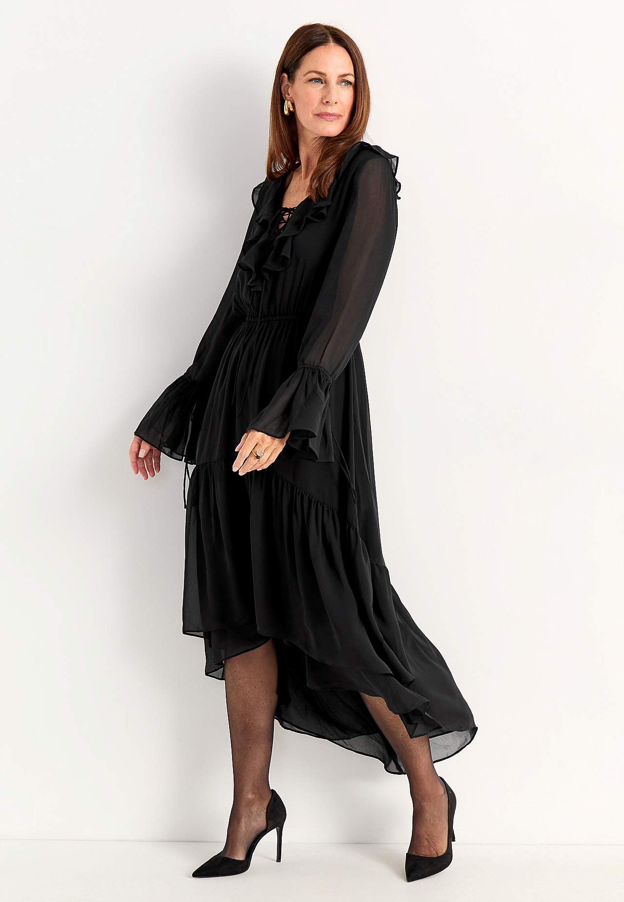 Festkjole i vevd chiffon