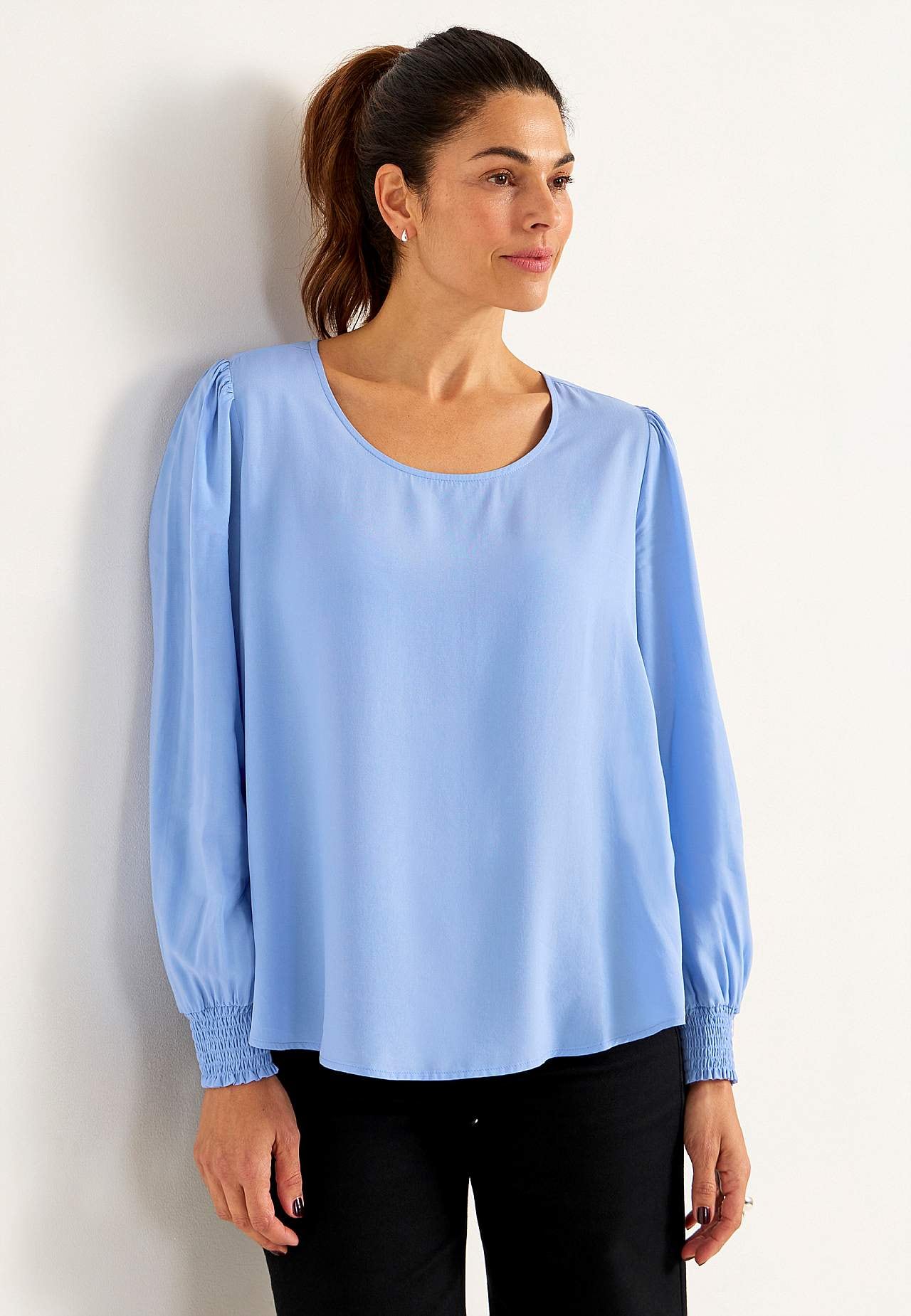 Bluse med vaffelsøm i ermeslutten