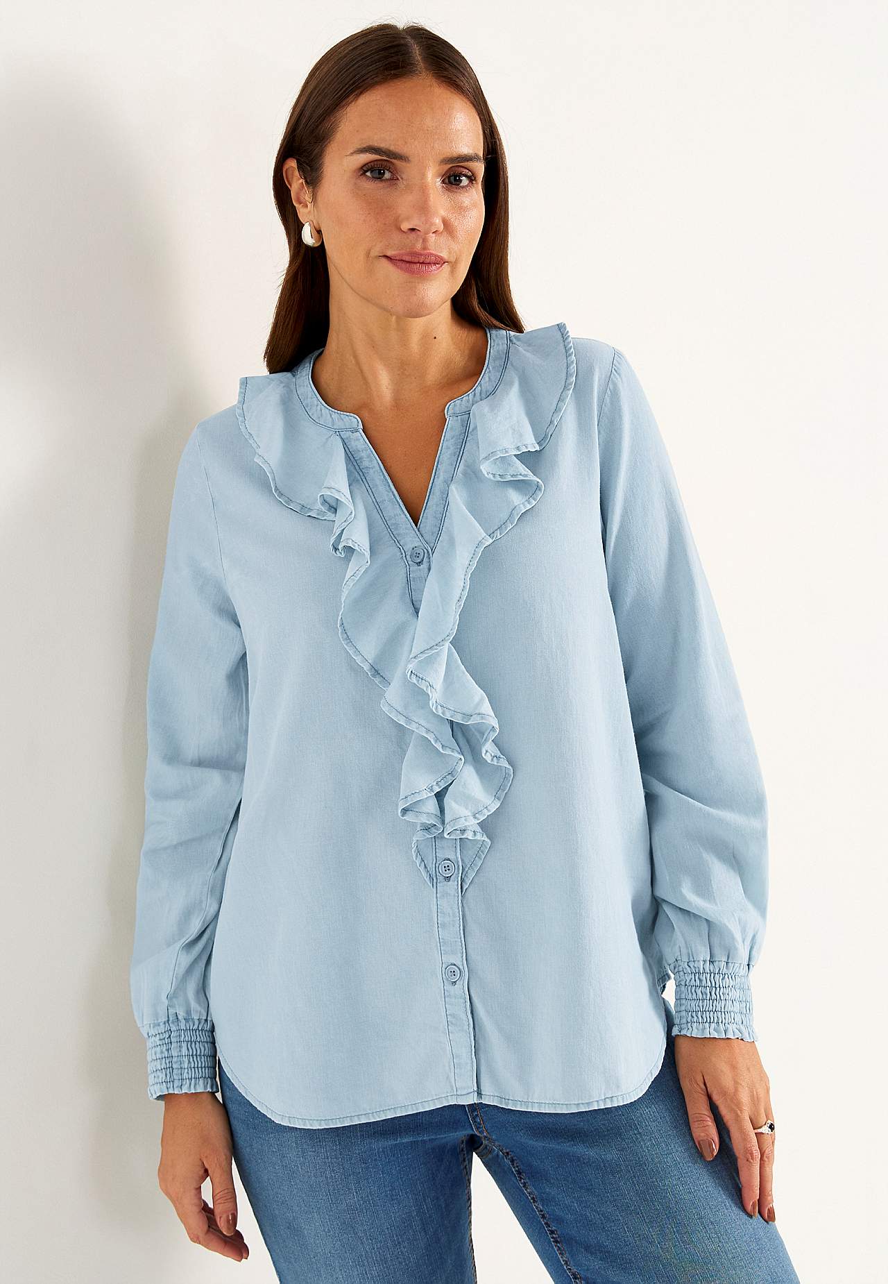 Volangbluse i denim