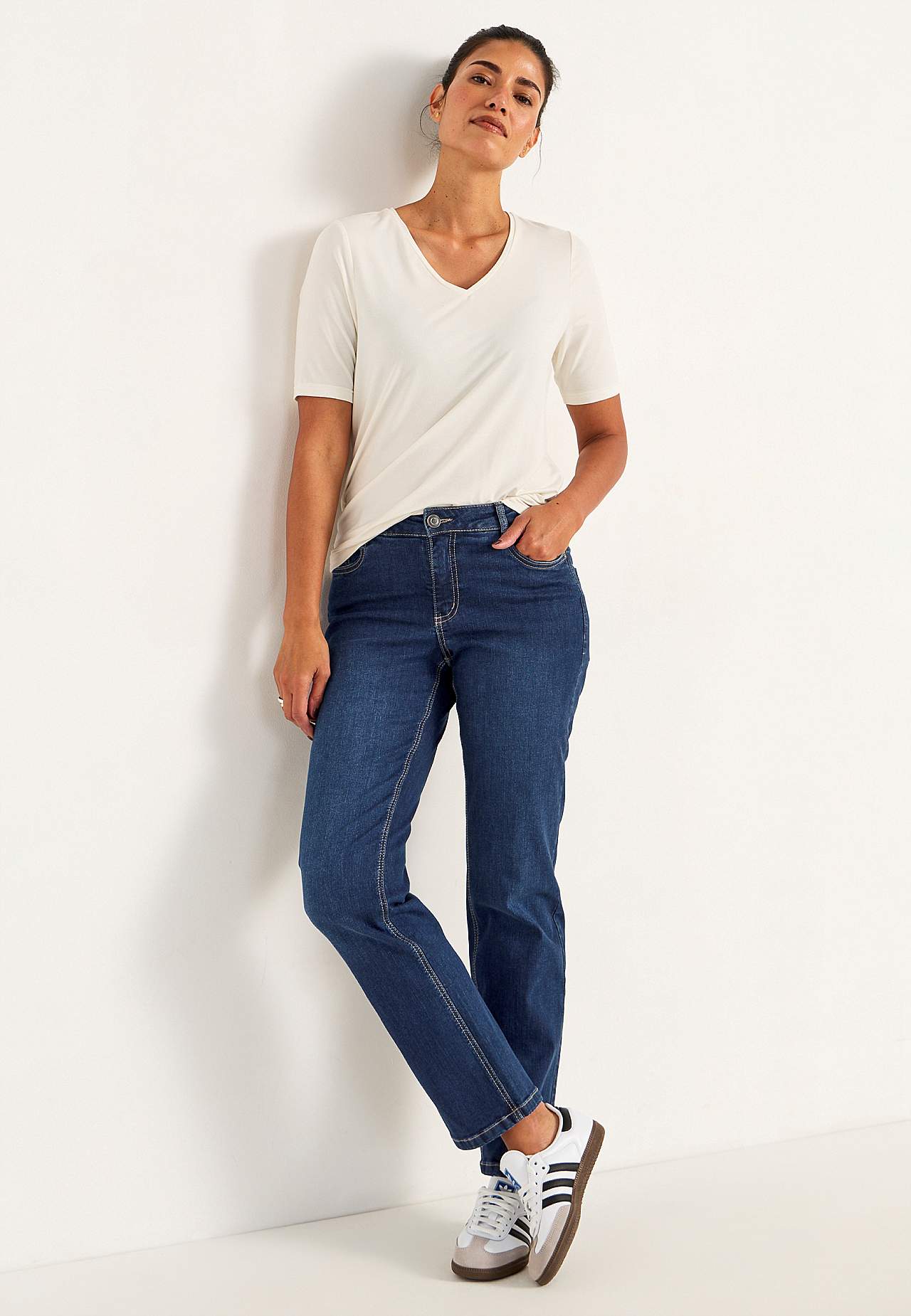 Komfortable stretchjeans med rette ben