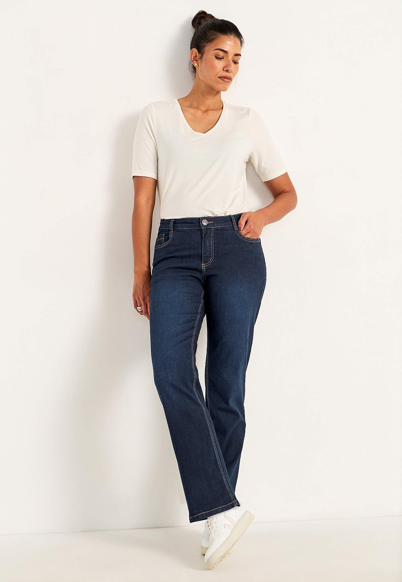 Komfortable stretchjeans med rette ben