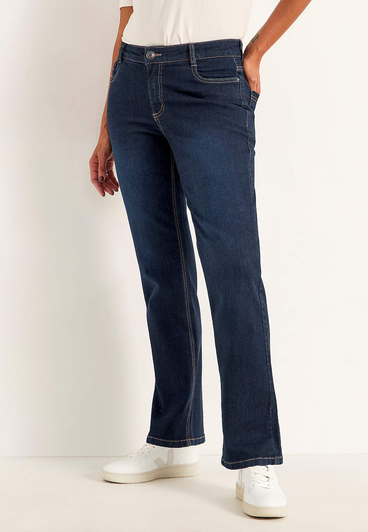 Komfortable stretchjeans med rette ben