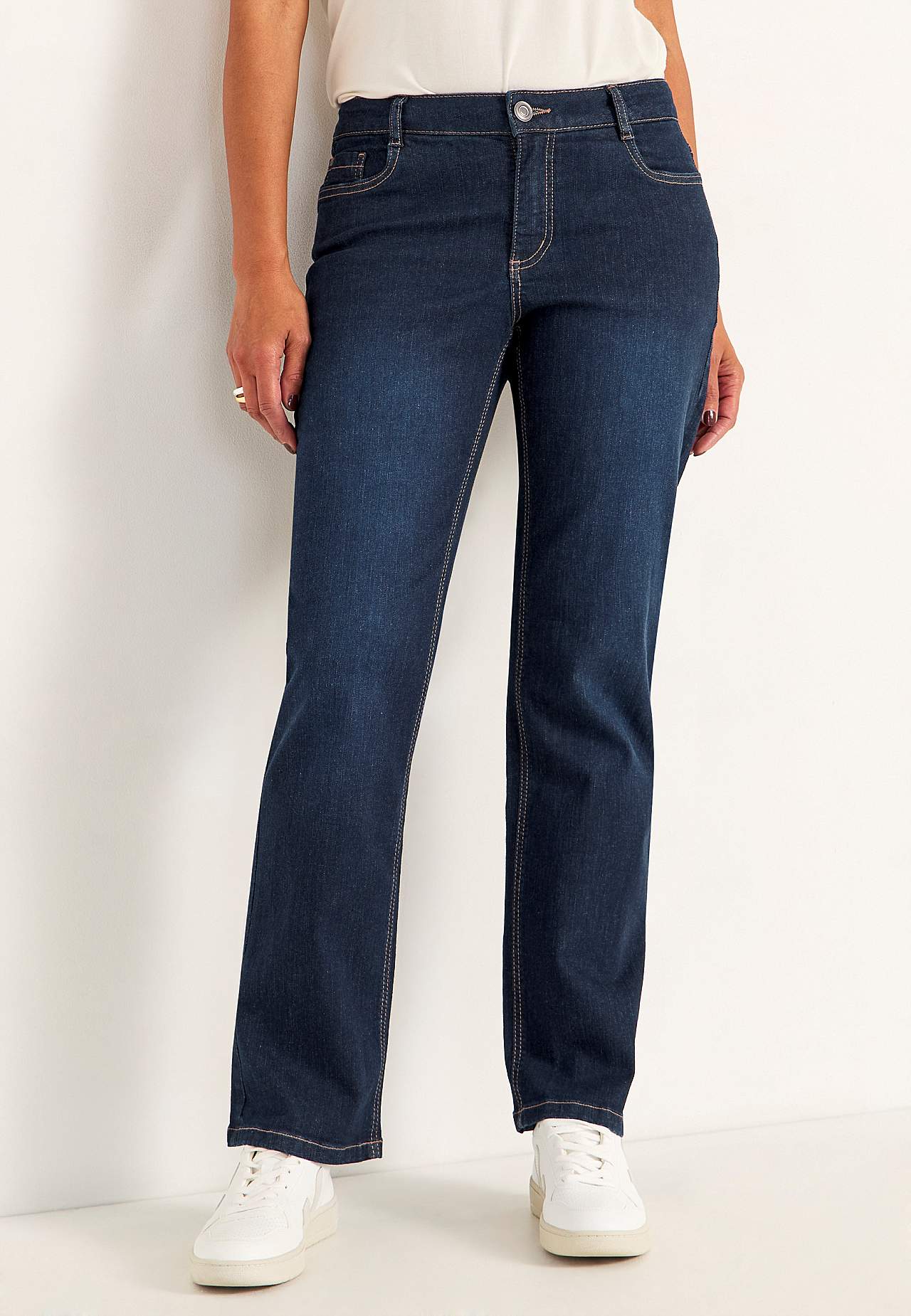 Komfortable stretchjeans med rette ben