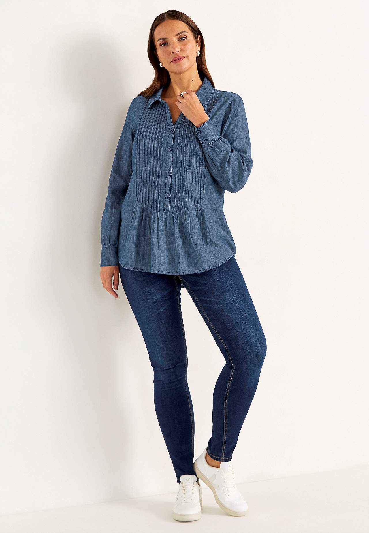 Denimbluse med sydd folder