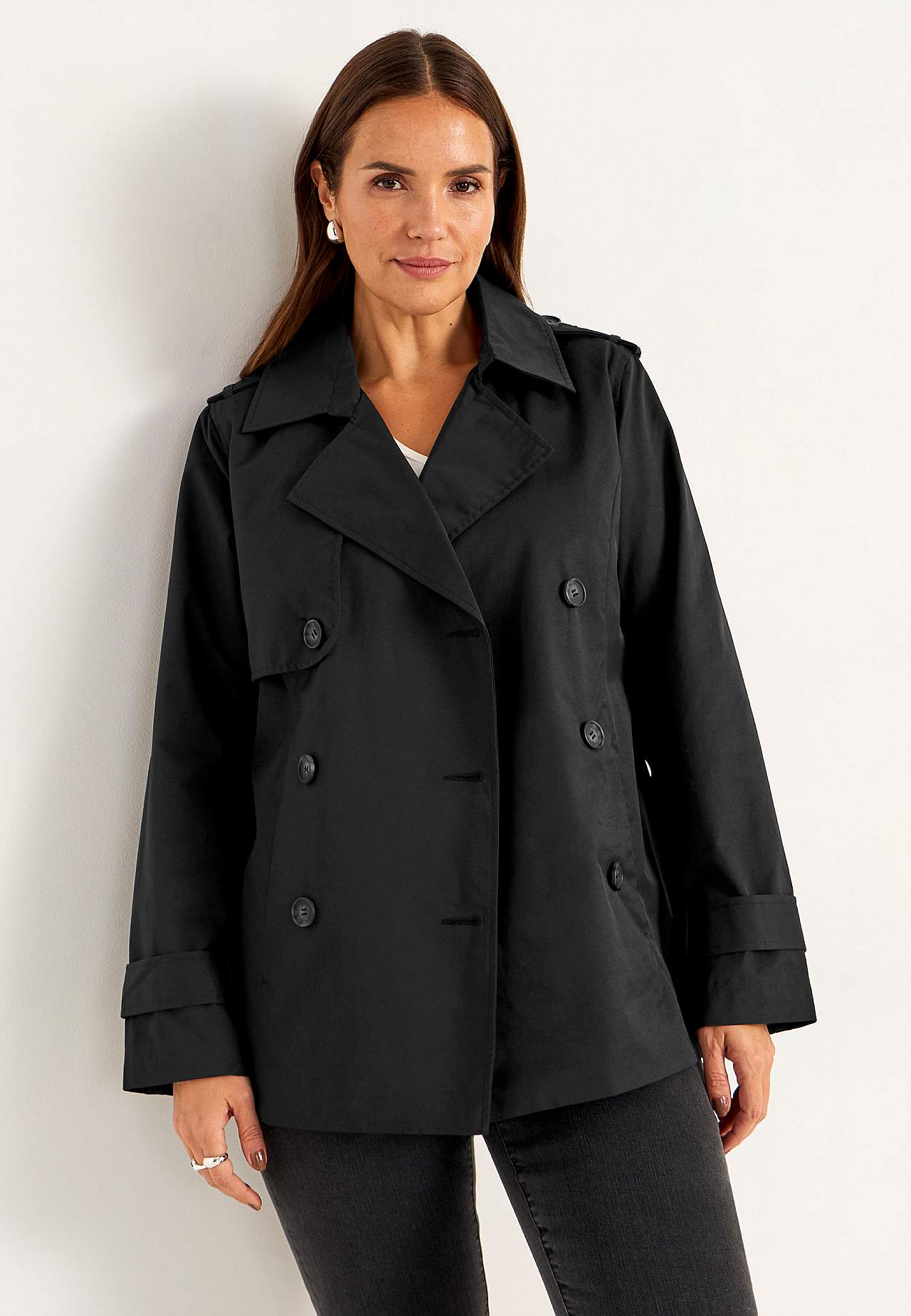 Dobbelbryst, kort trenchcoat
