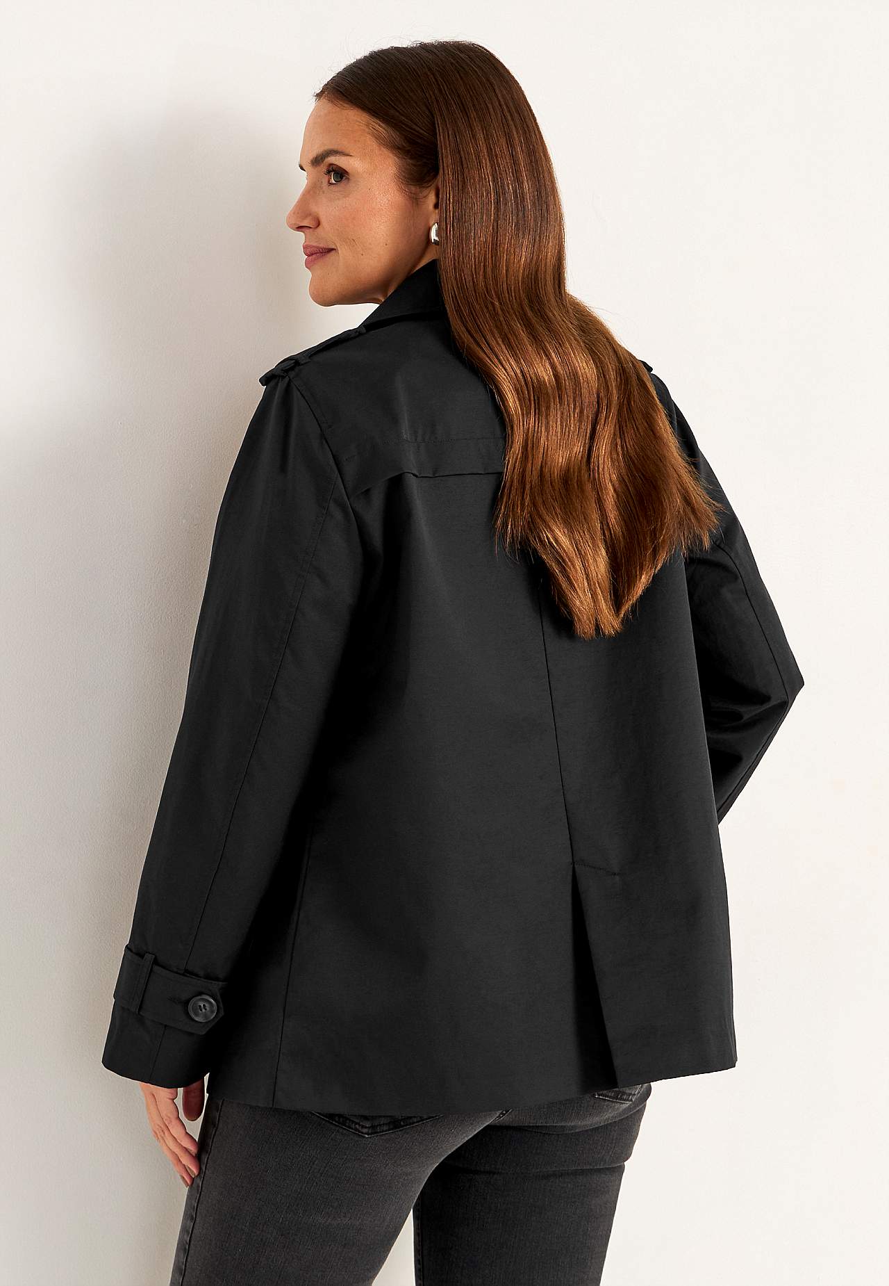 Dobbelbryst, kort trenchcoat