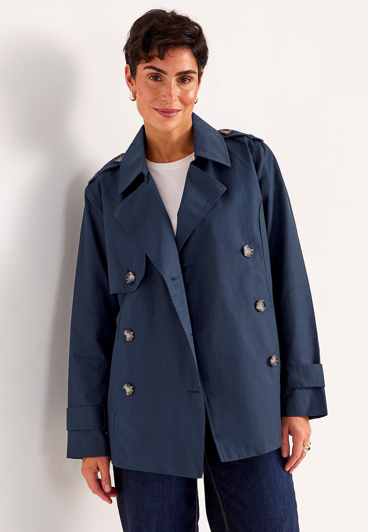 Dobbelbryst, kort trenchcoat