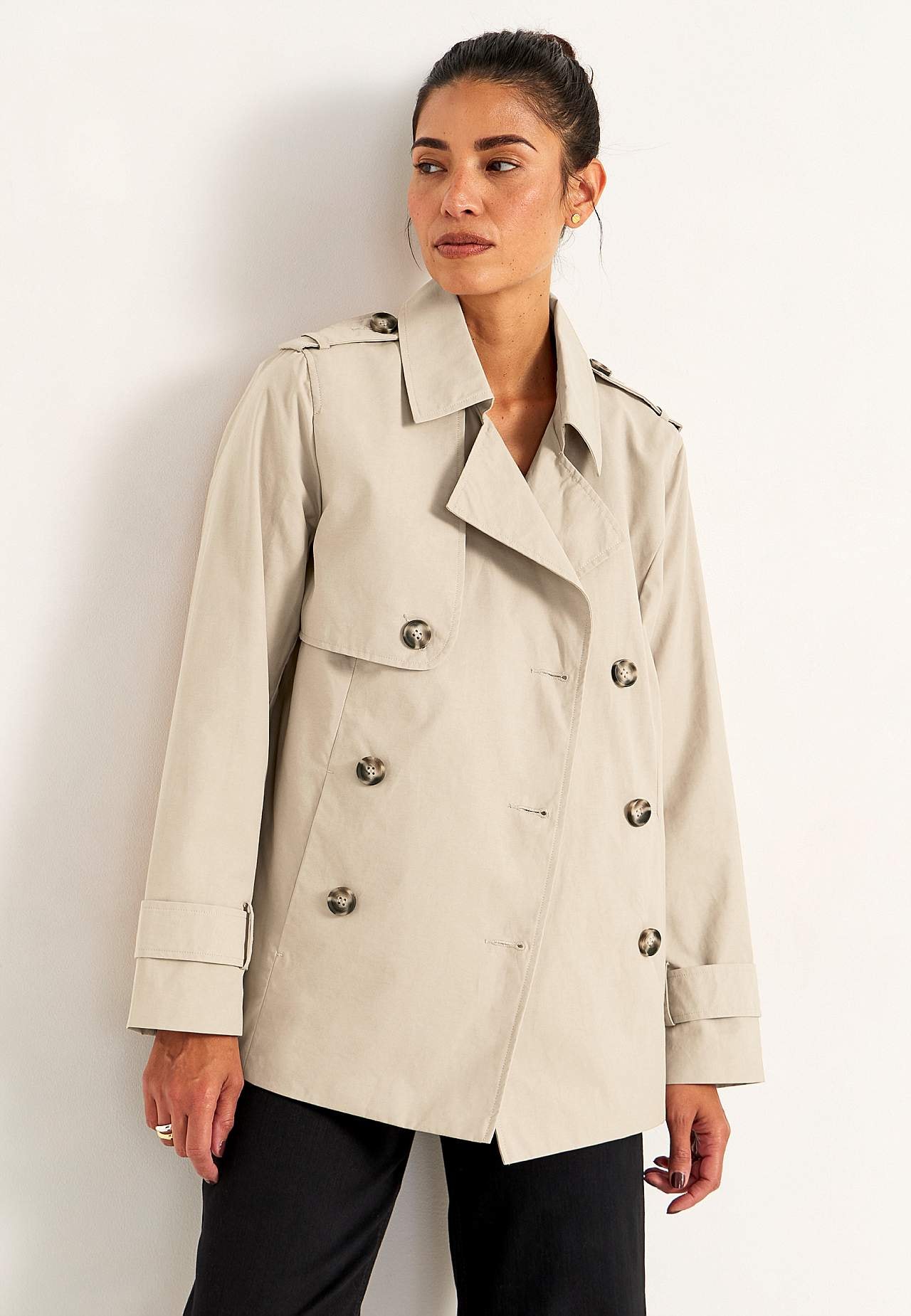 Dobbelbryst, kort trenchcoat