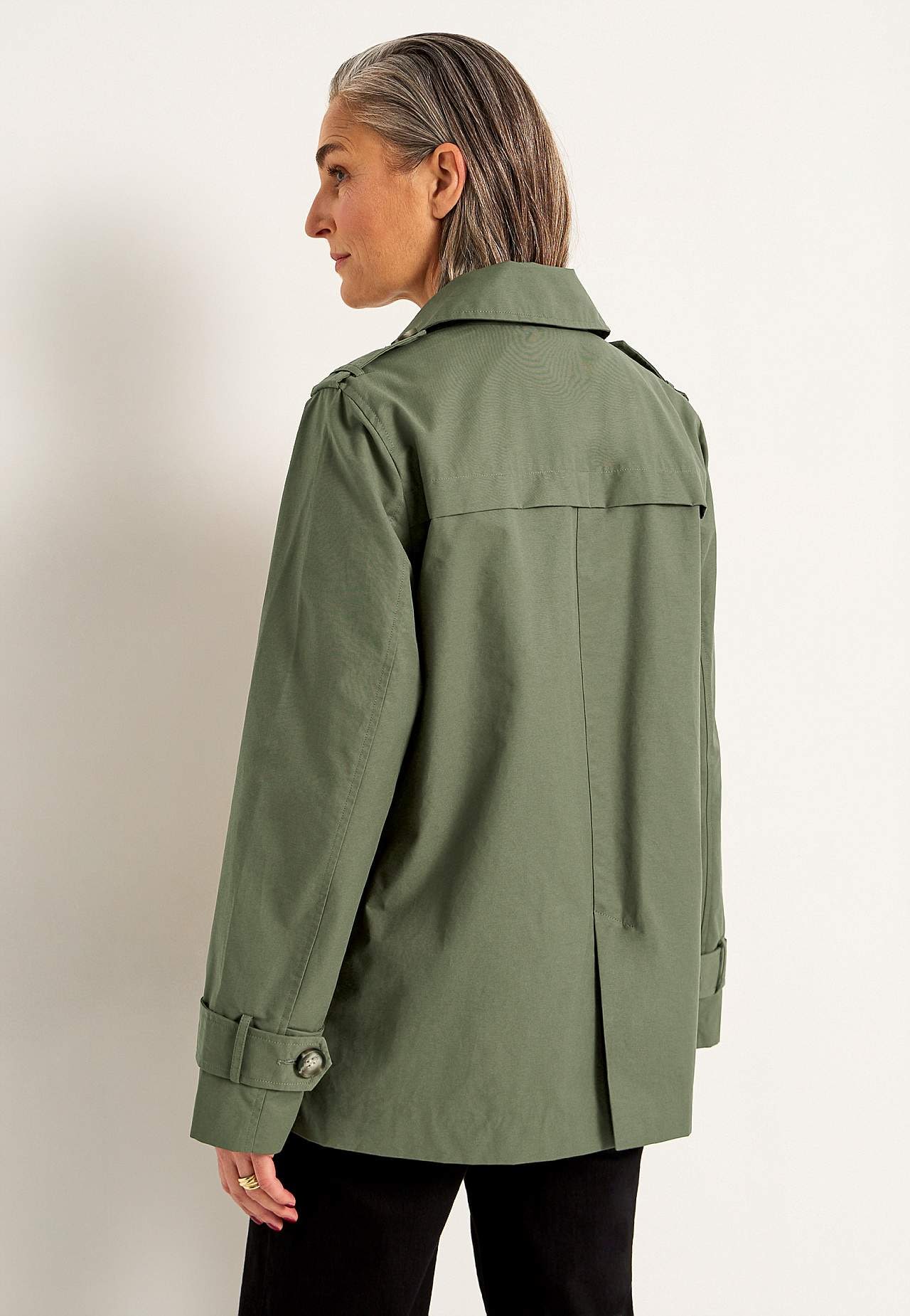 Dobbelbryst, kort trenchcoat