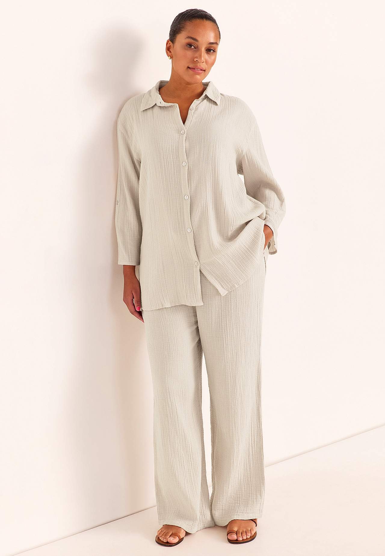 Lang skjorte i rynket bomull