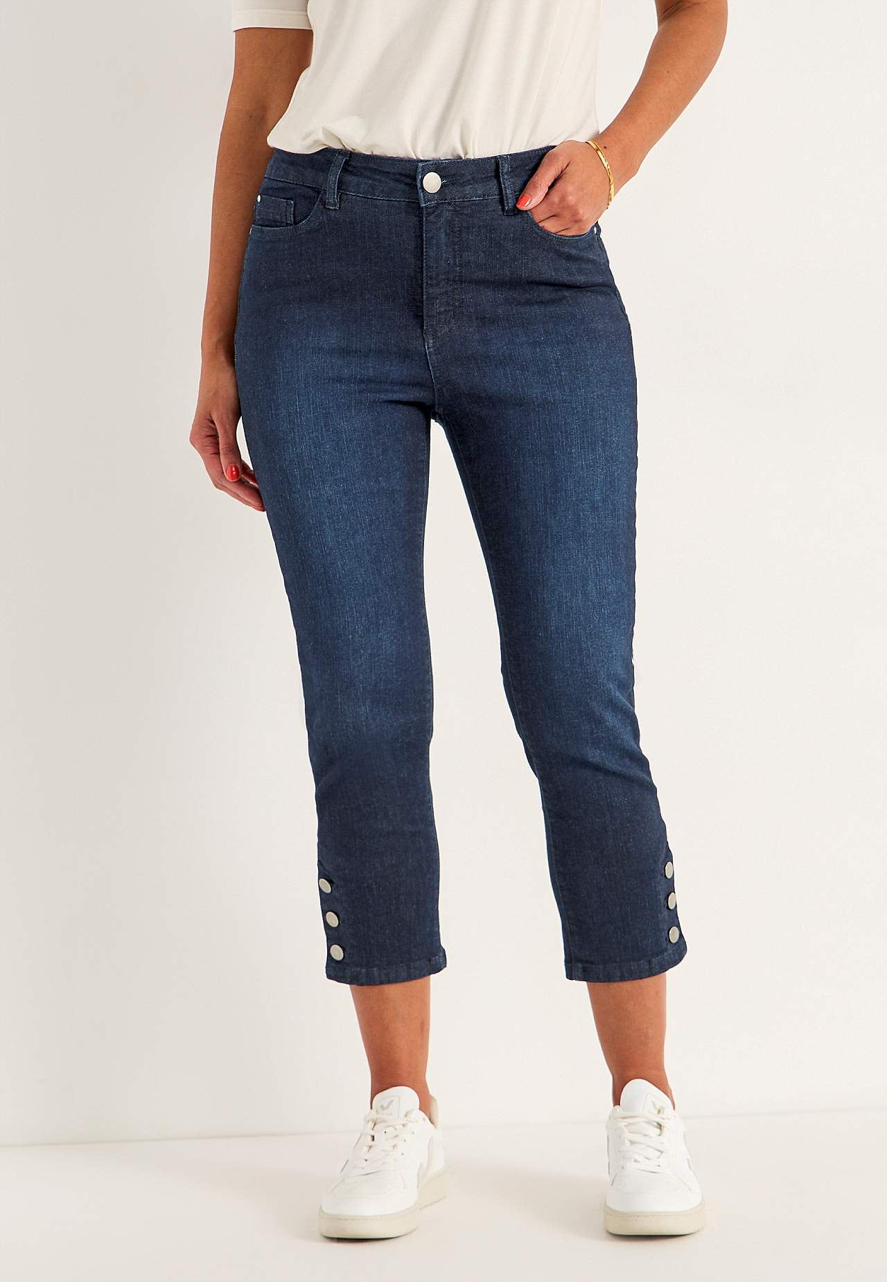 Caprijeans med design med fem lommer