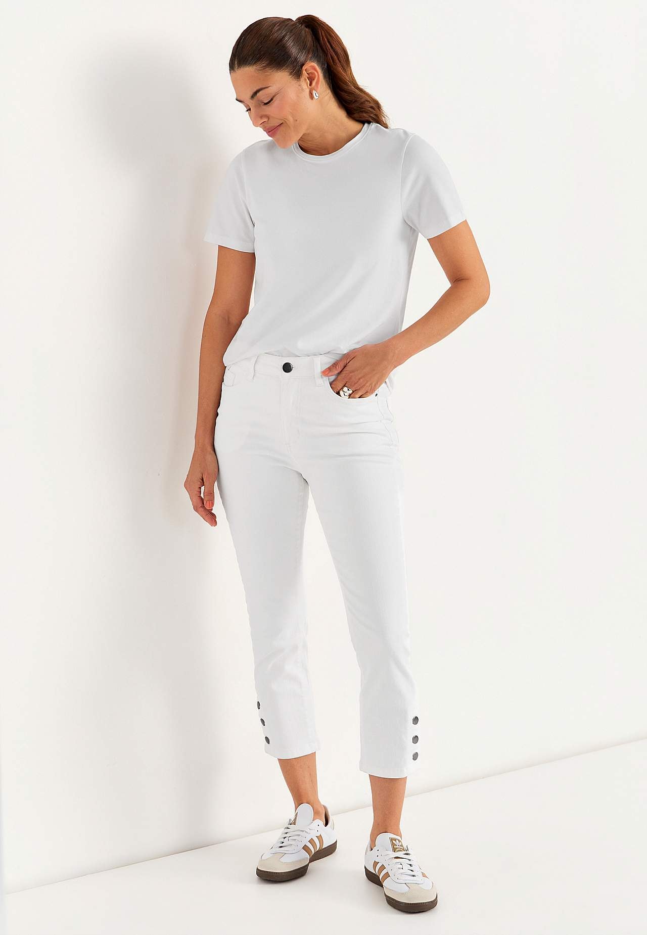 Caprijeans med design med fem lommer