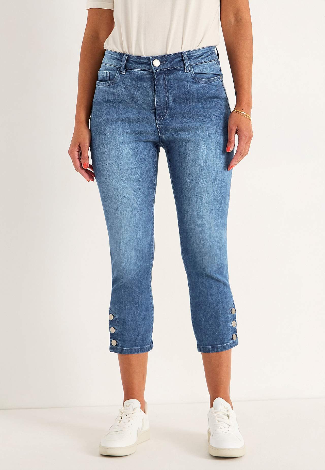 Caprijeans med design med fem lommer