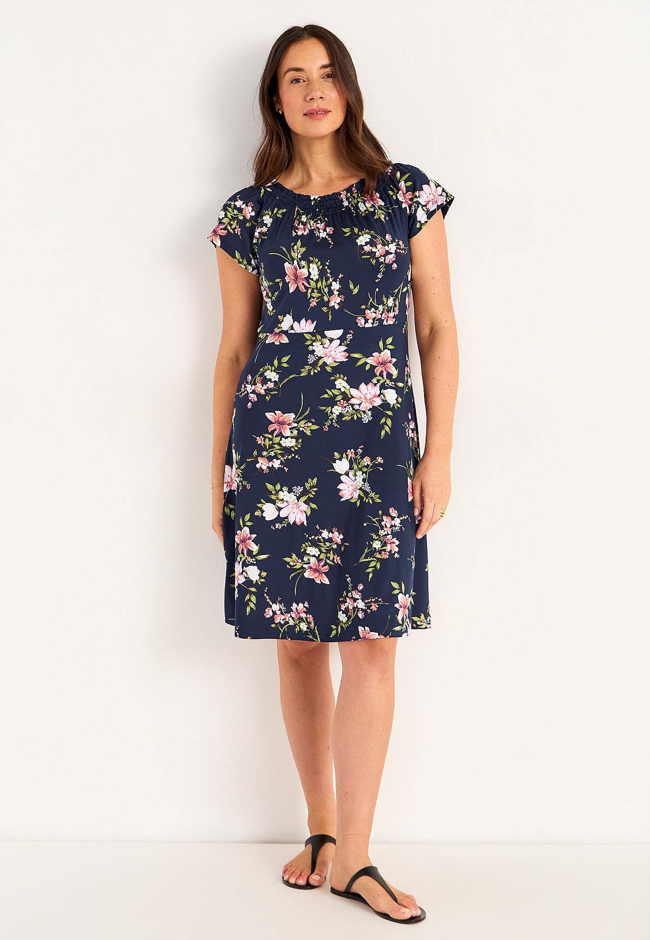 Jersey-kjole med et blomstermønster