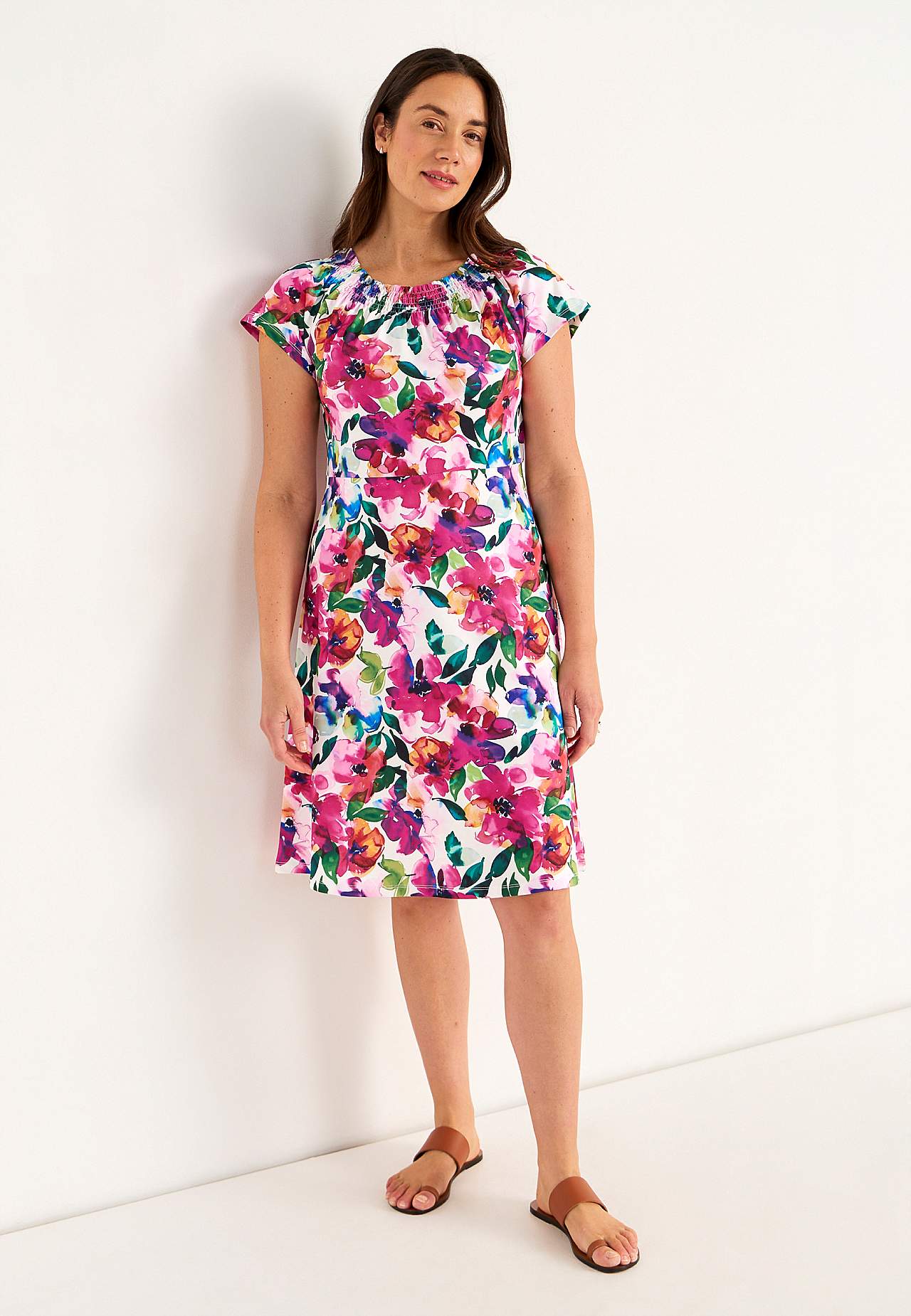 Jersey-kjole med et blomstermønster