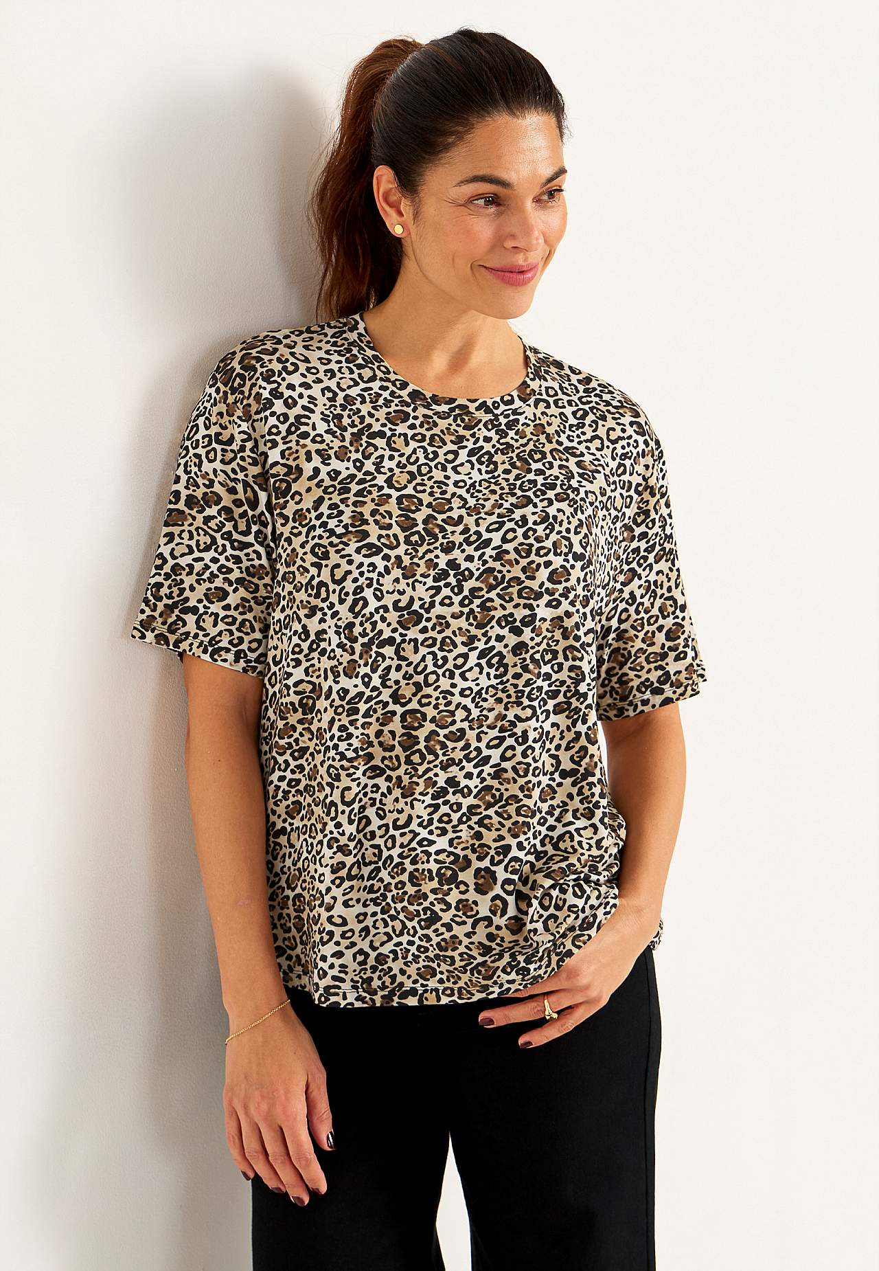 Leopardmønstret jerseytopp