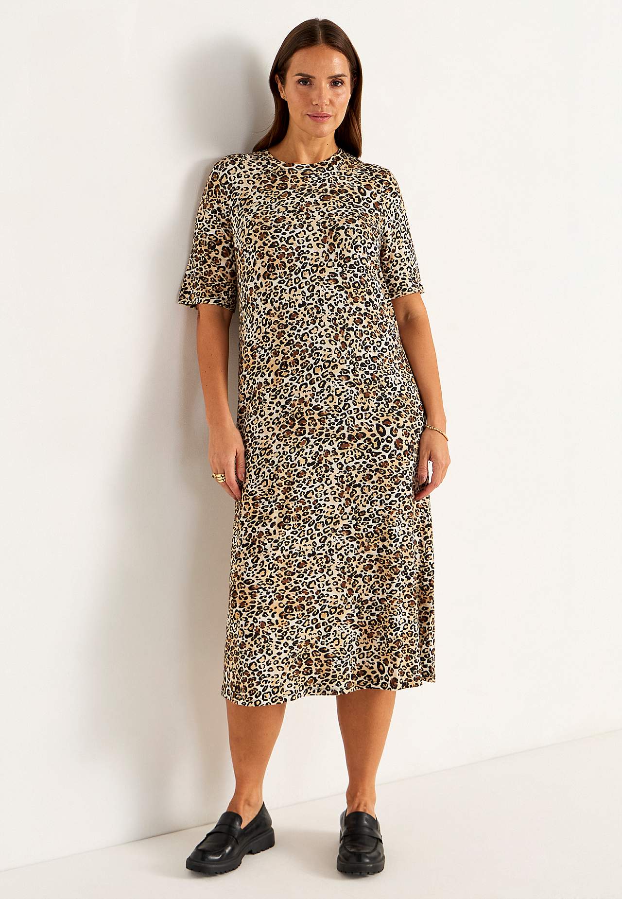 Leopardmønstret Jersey-kjole