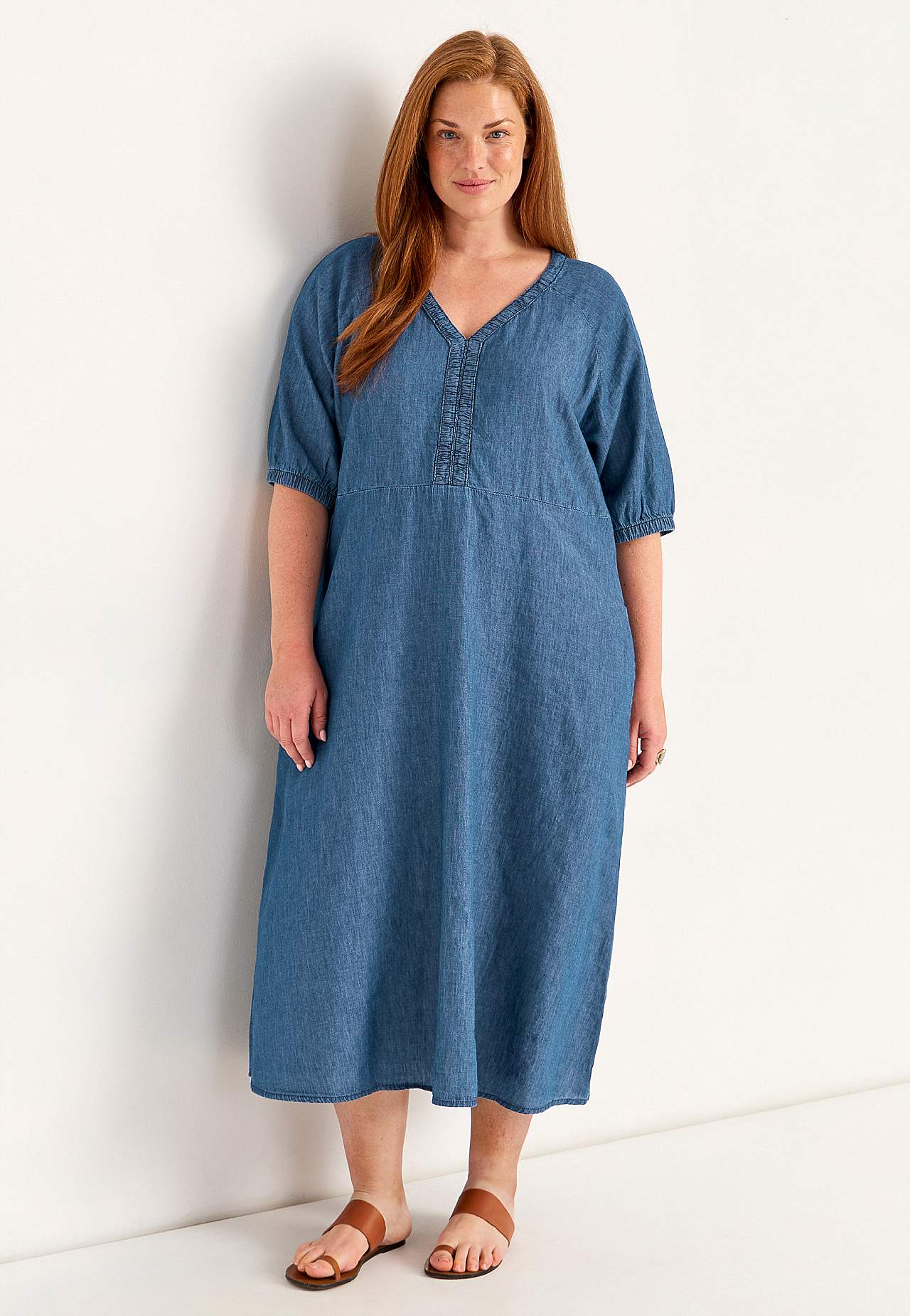 Denimkjole med puffermer