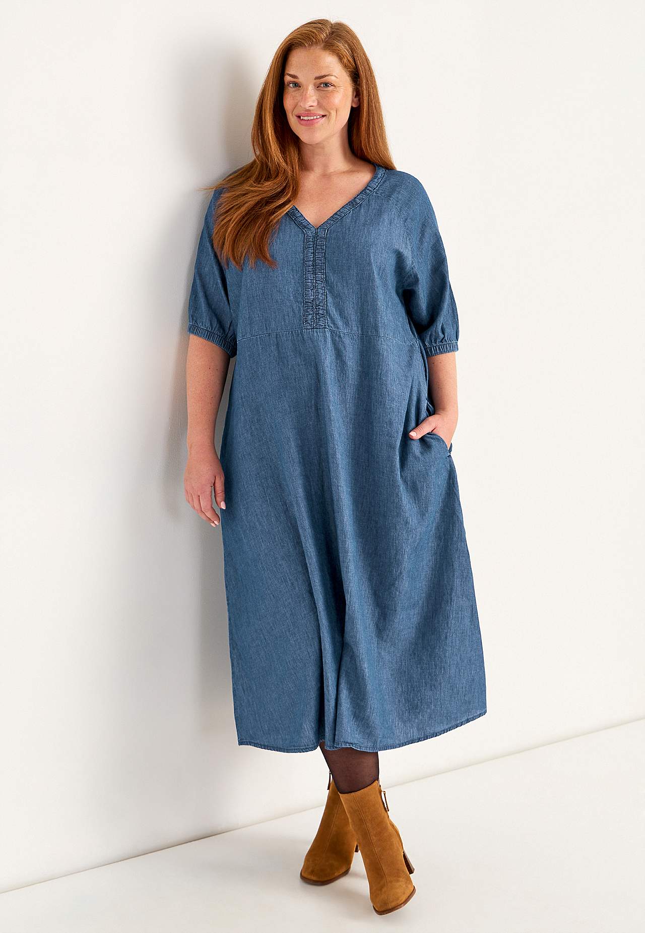 Denimkjole med puffermer