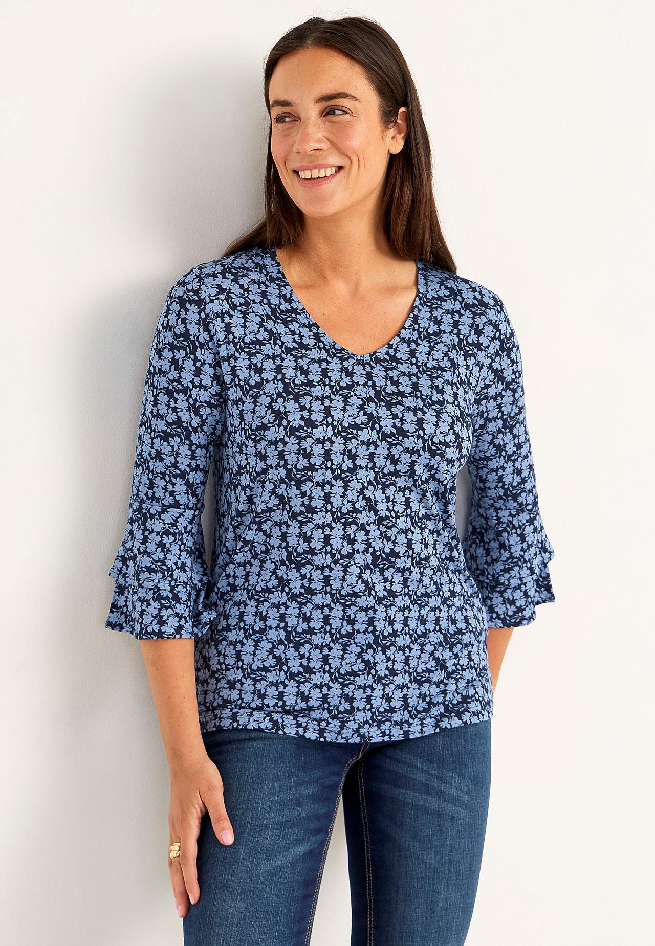 Jerseytopp med volangtermer