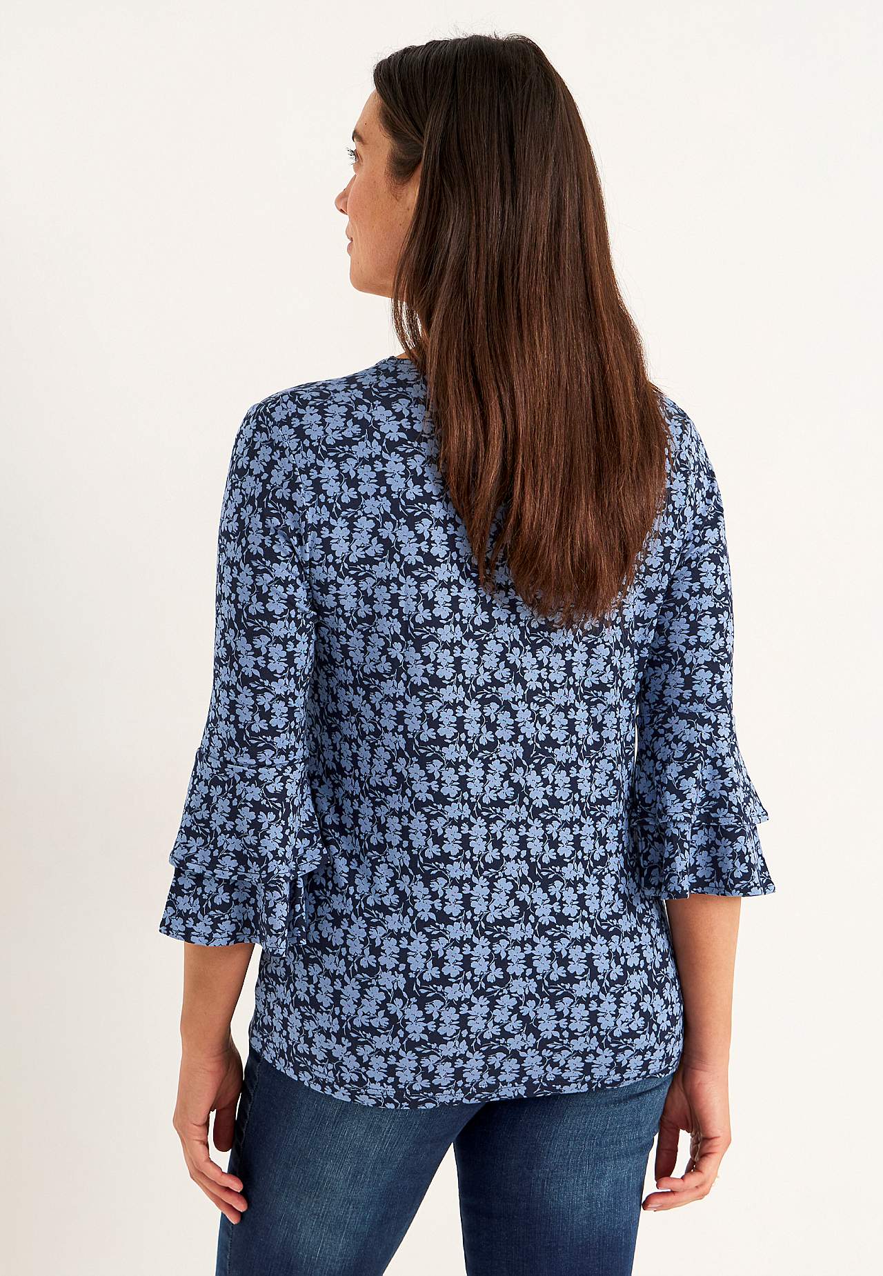 Jerseytopp med volangtermer