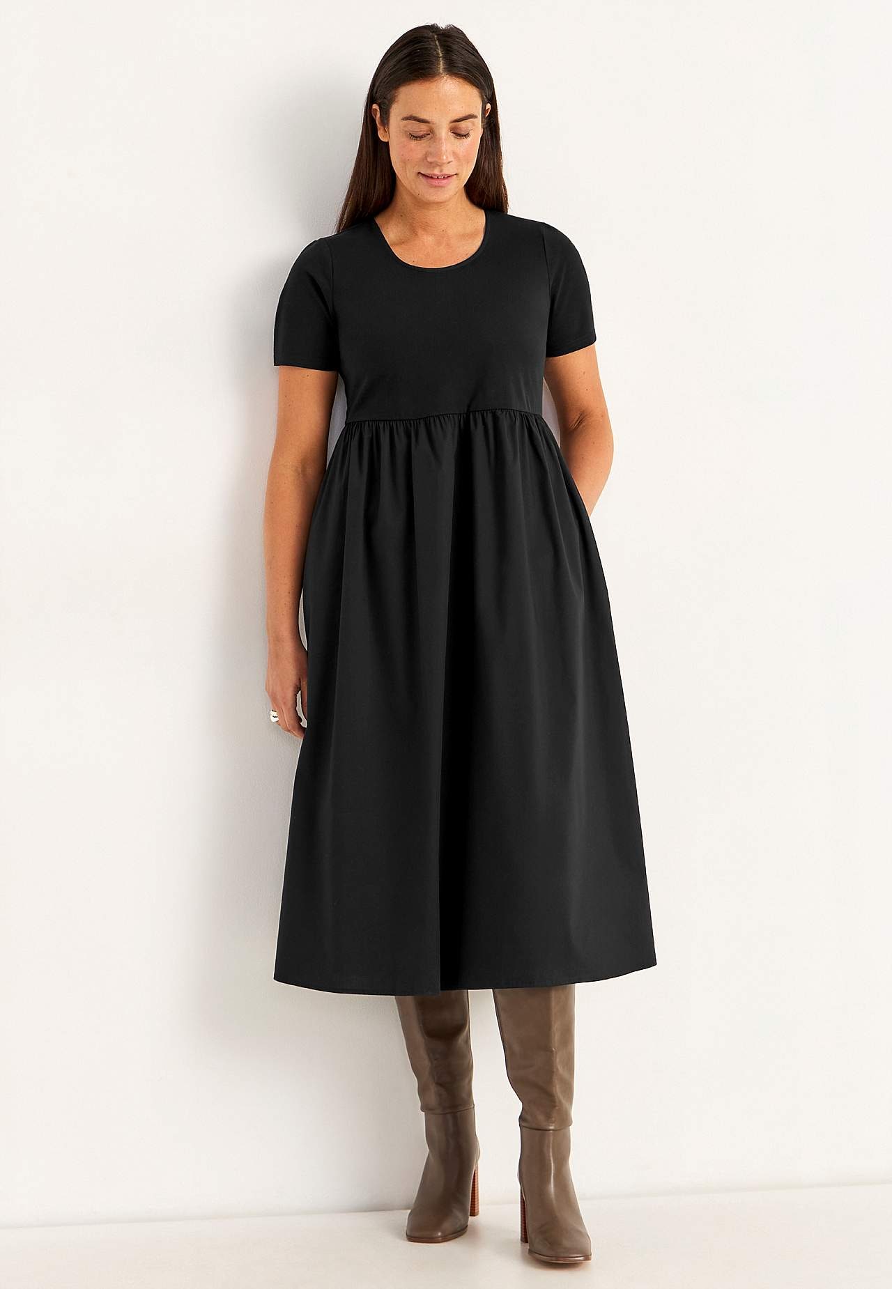 Kjole i poplin og tricot