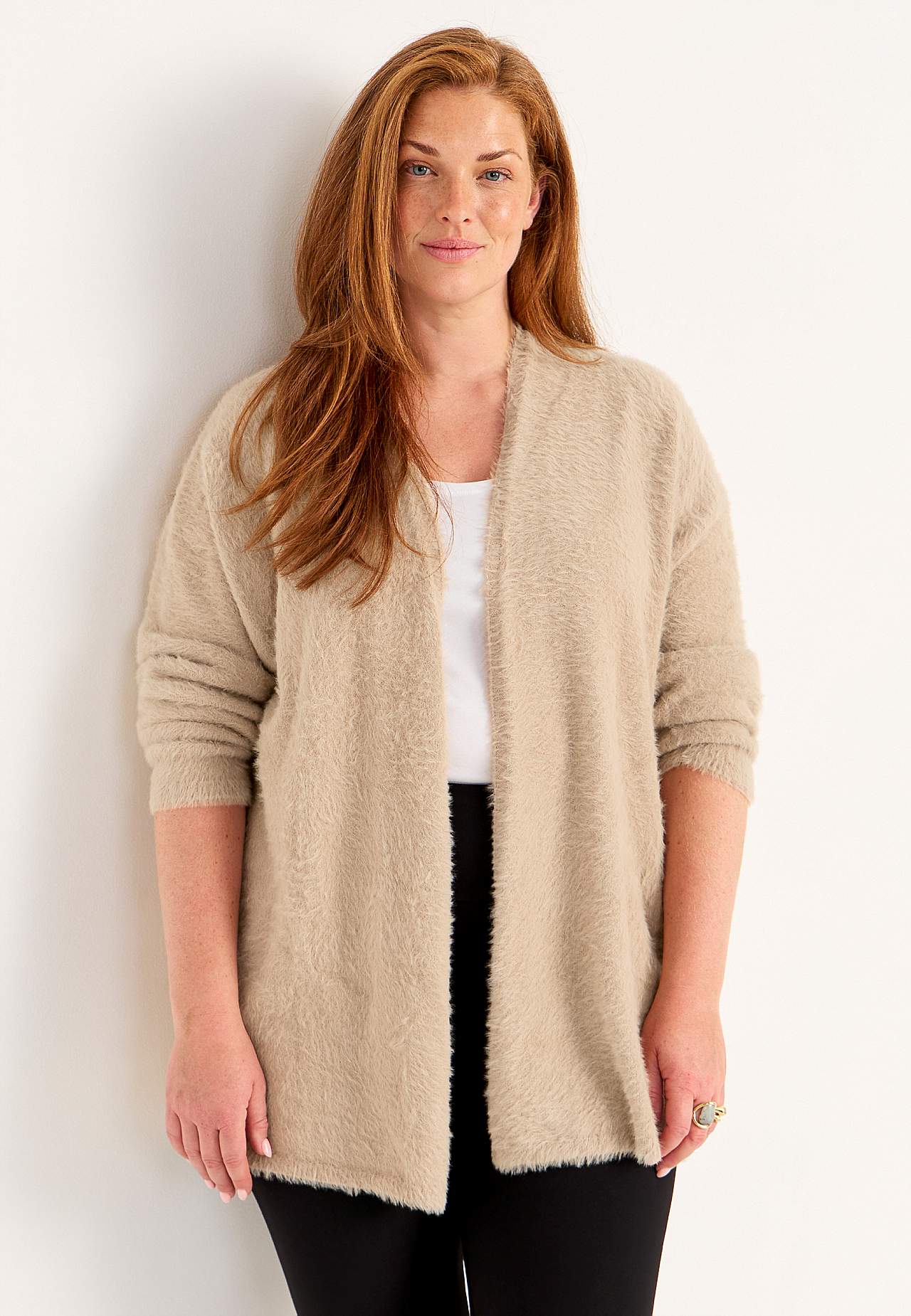 Strikket, åpen cardigan